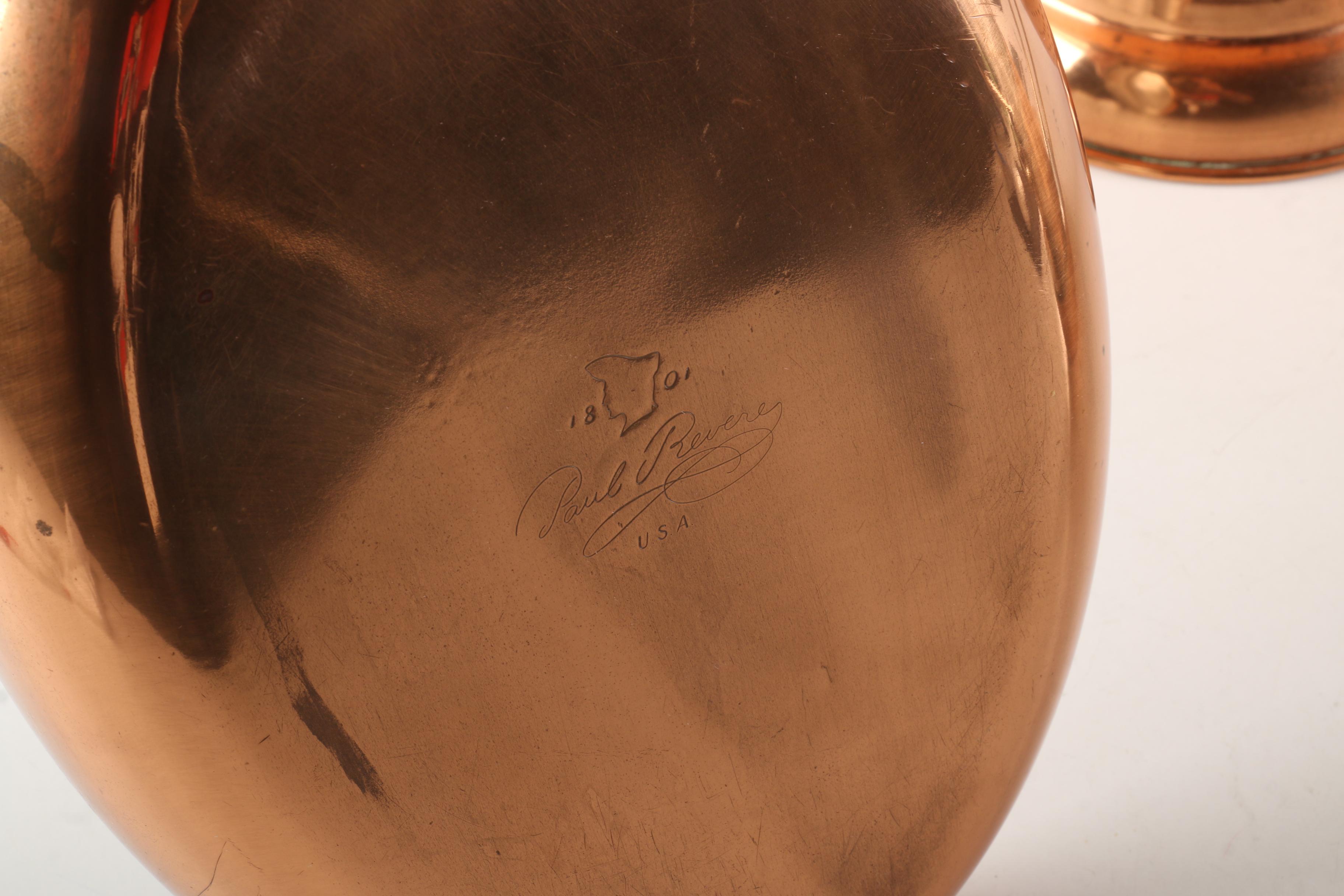 Paul Revere Copper Cookware and Colander with Brass Handles