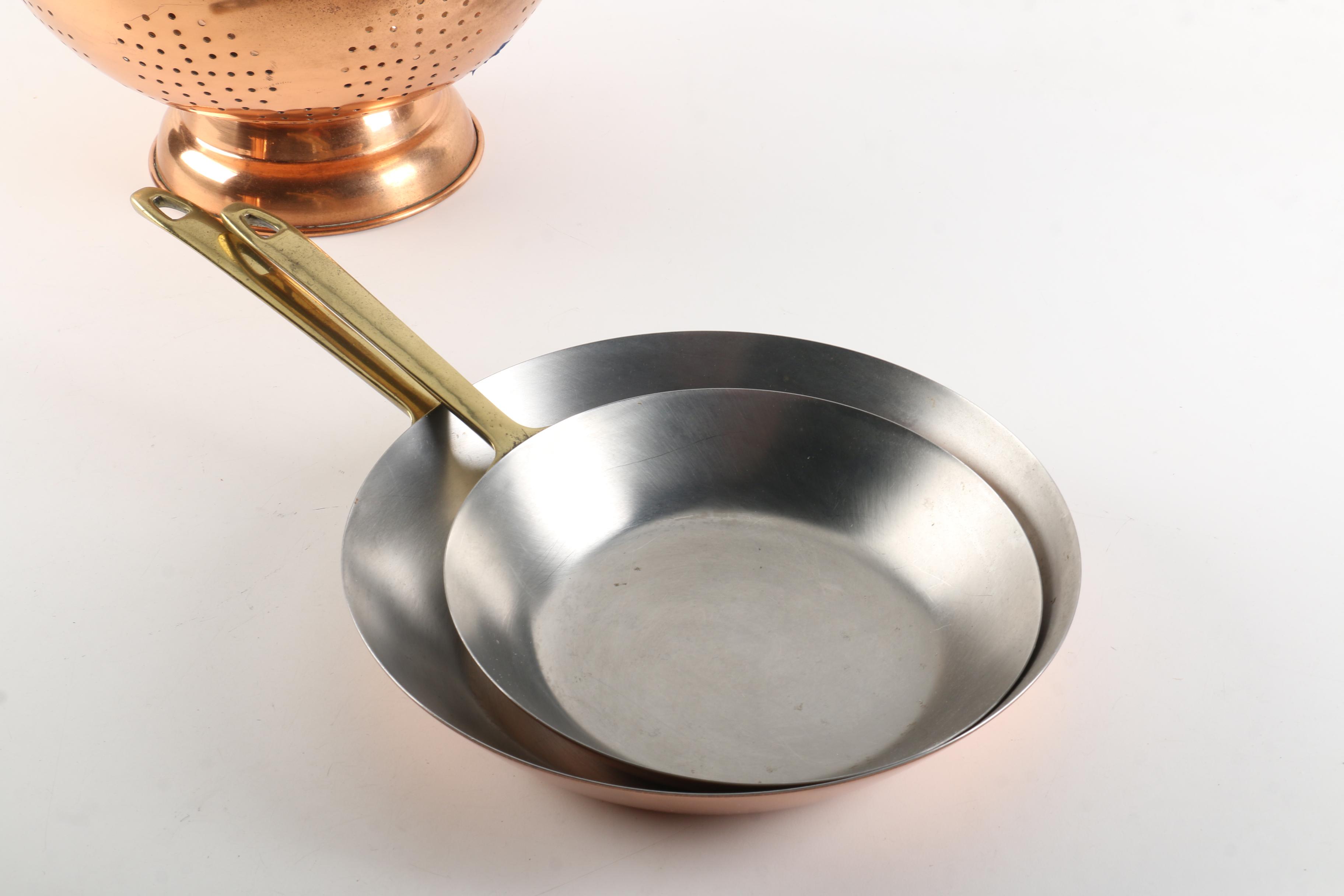 Paul Revere Copper Cookware and Colander with Brass Handles