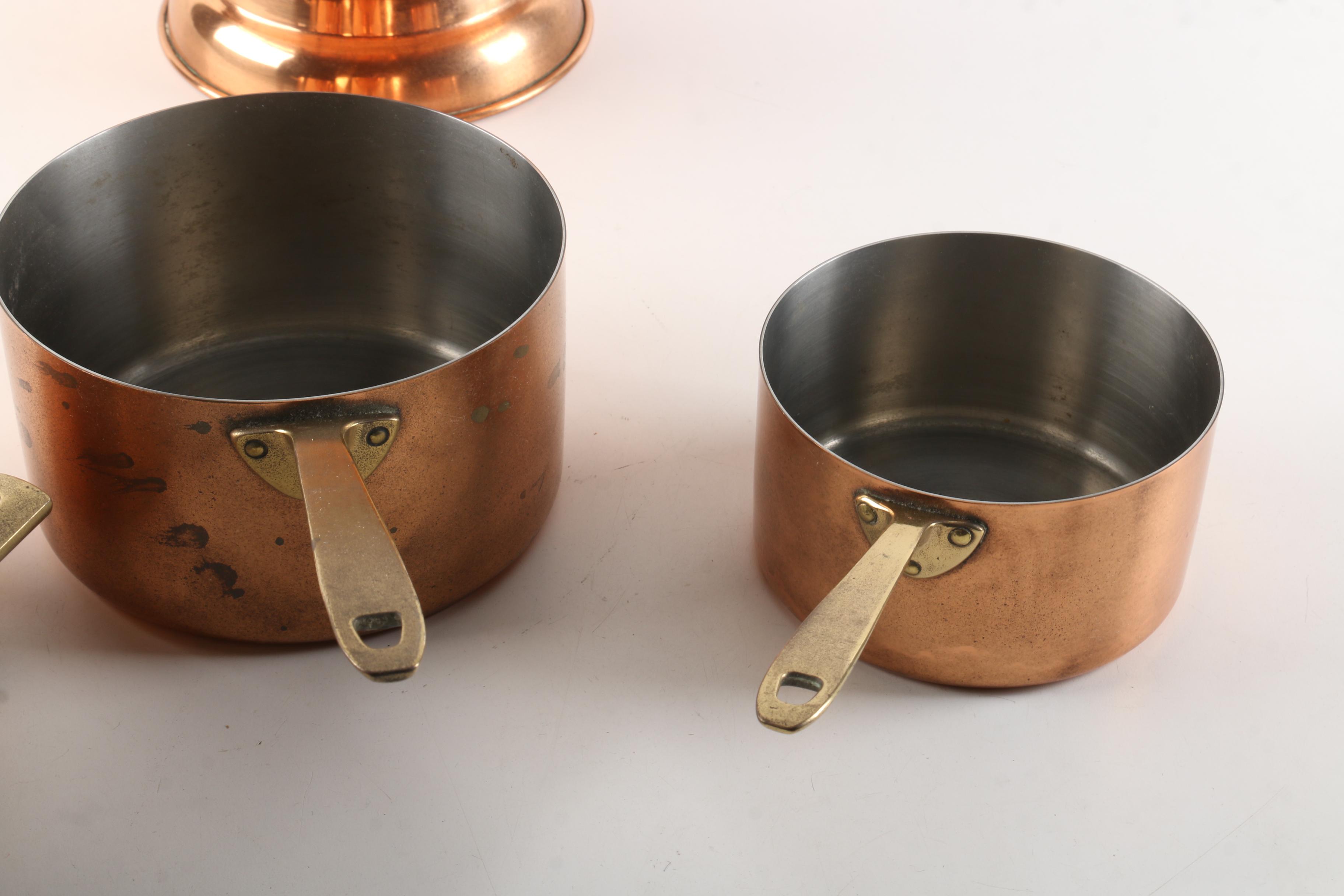 Paul Revere Copper Cookware and Colander with Brass Handles