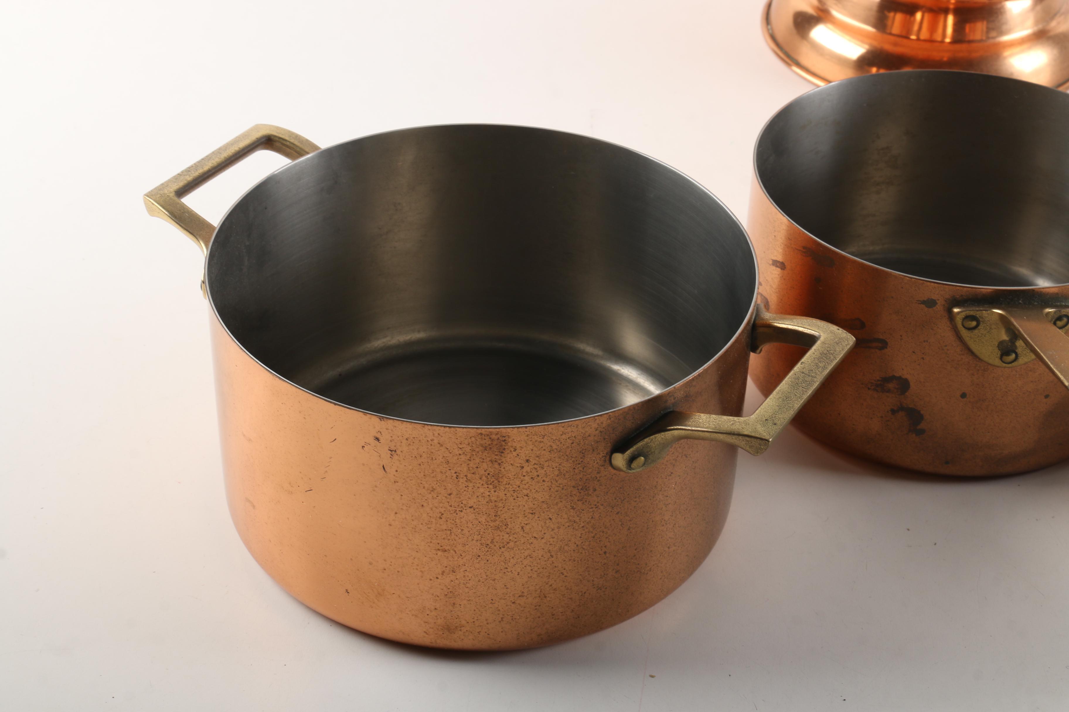 Paul Revere Copper Cookware and Colander with Brass Handles