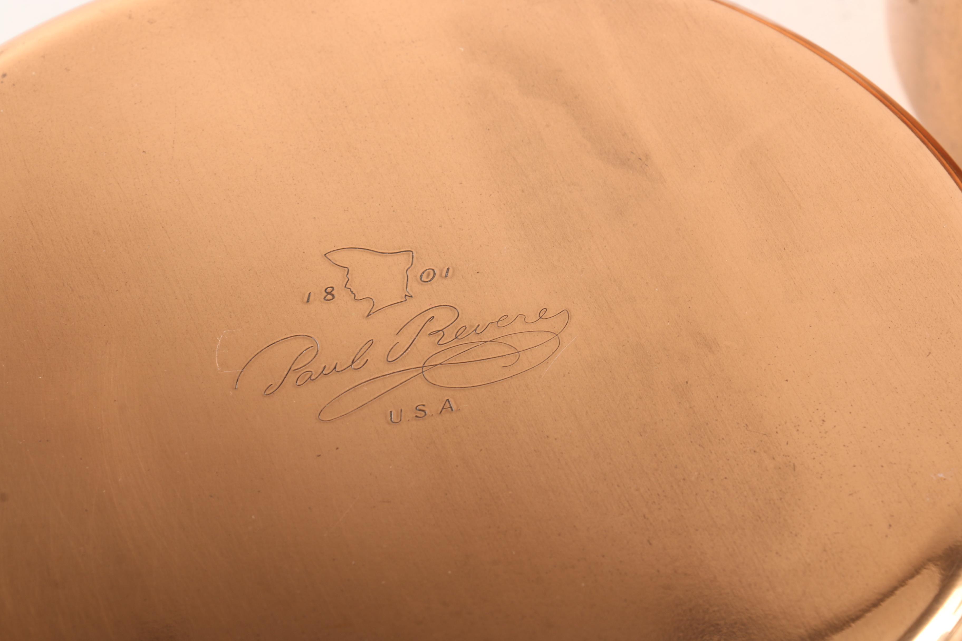Paul Revere Copper Cookware and Colander with Brass Handles
