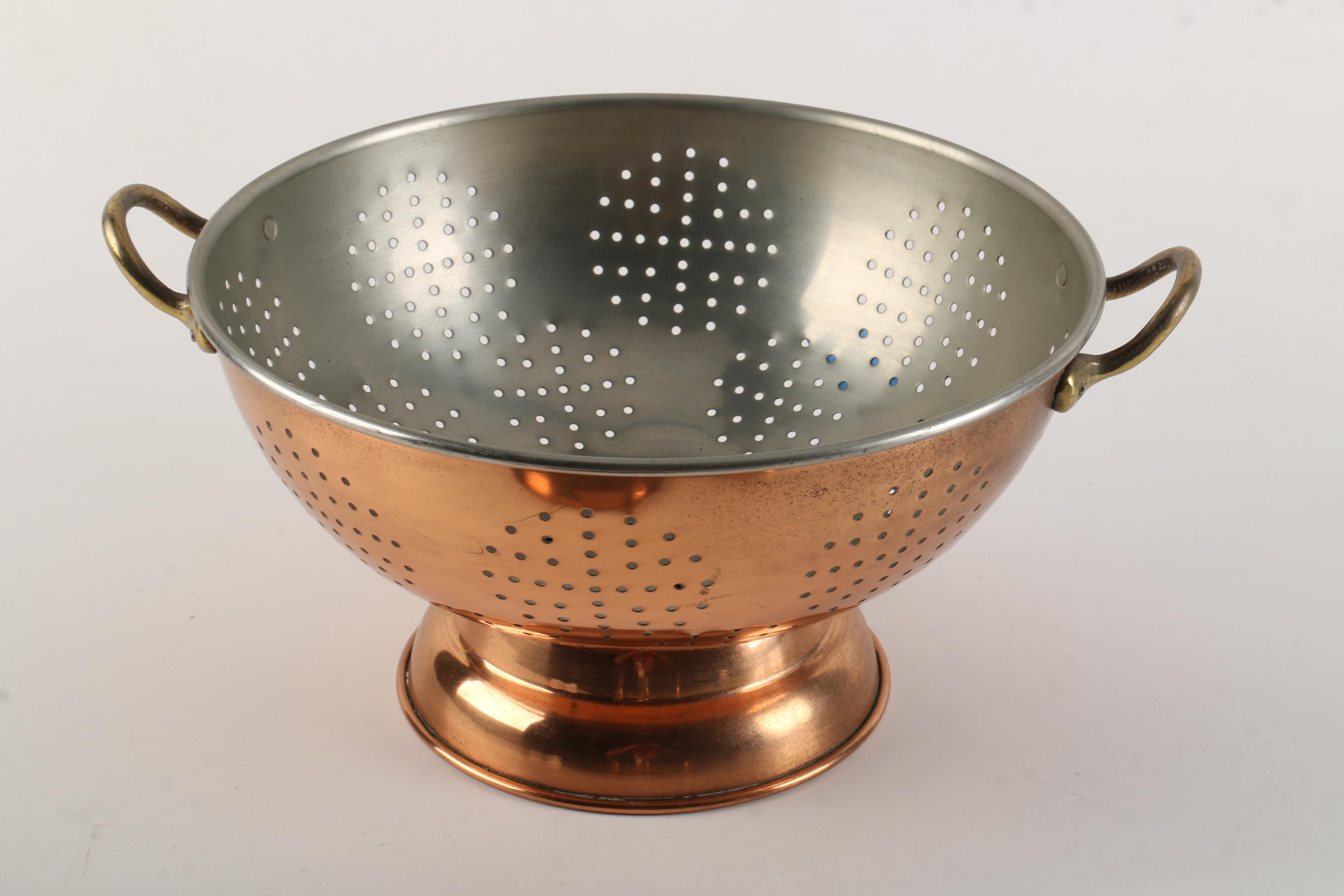 Paul Revere Copper Cookware and Colander with Brass Handles