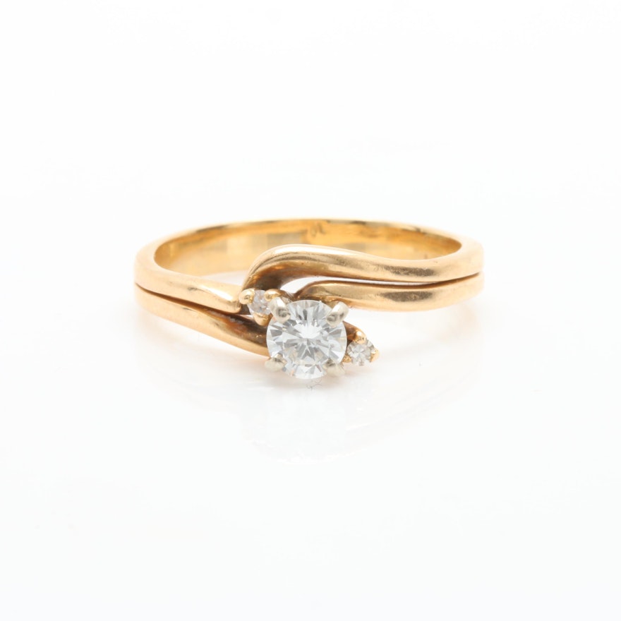 14K Yellow Gold Diamond Criss Cross Ring Set