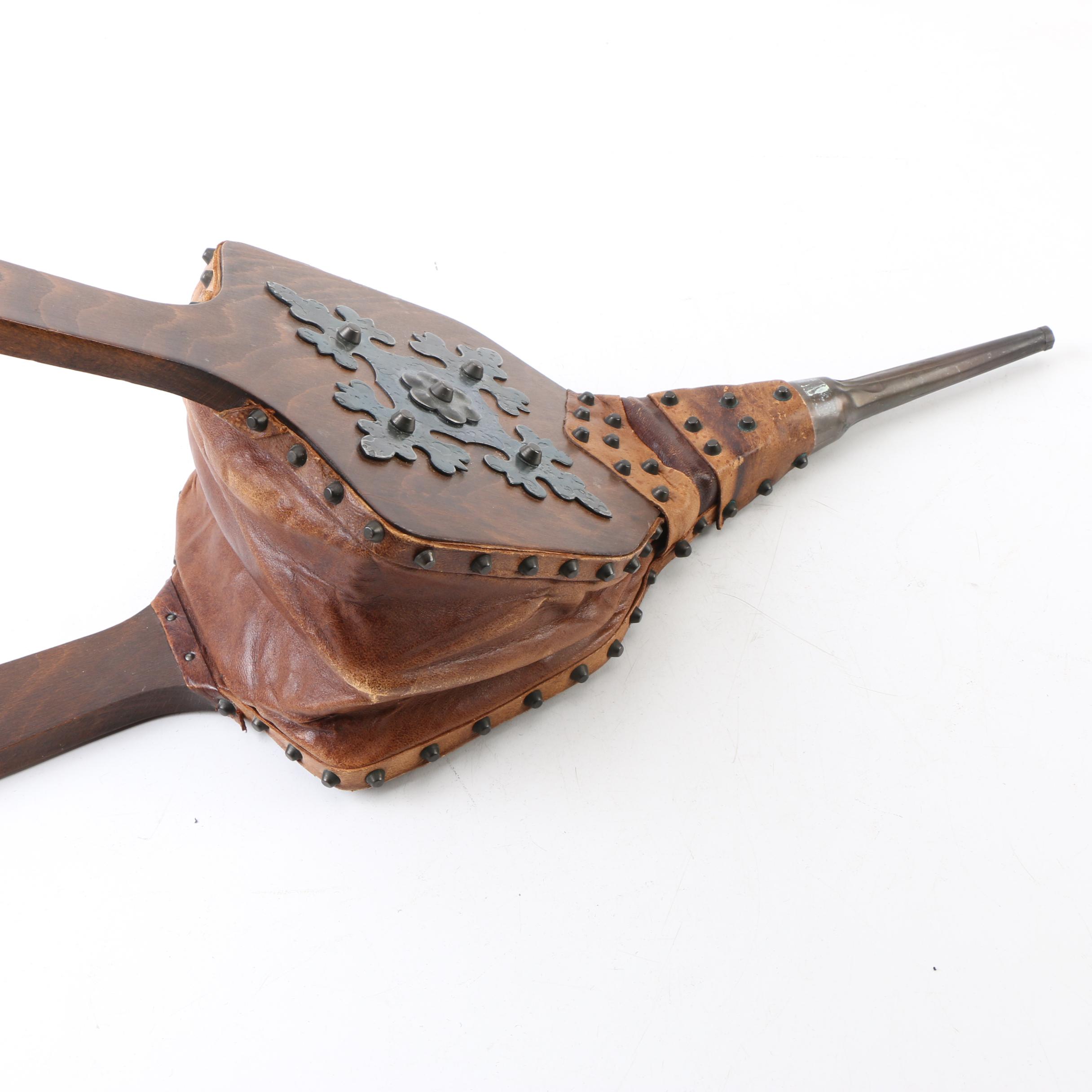 French Wooden and Leather Bellows with Metal Embellishments