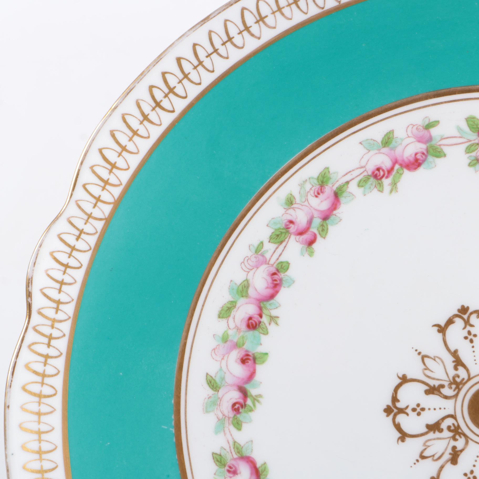 Antique French Porcelain Compote with Pink Rose Wreath Motif