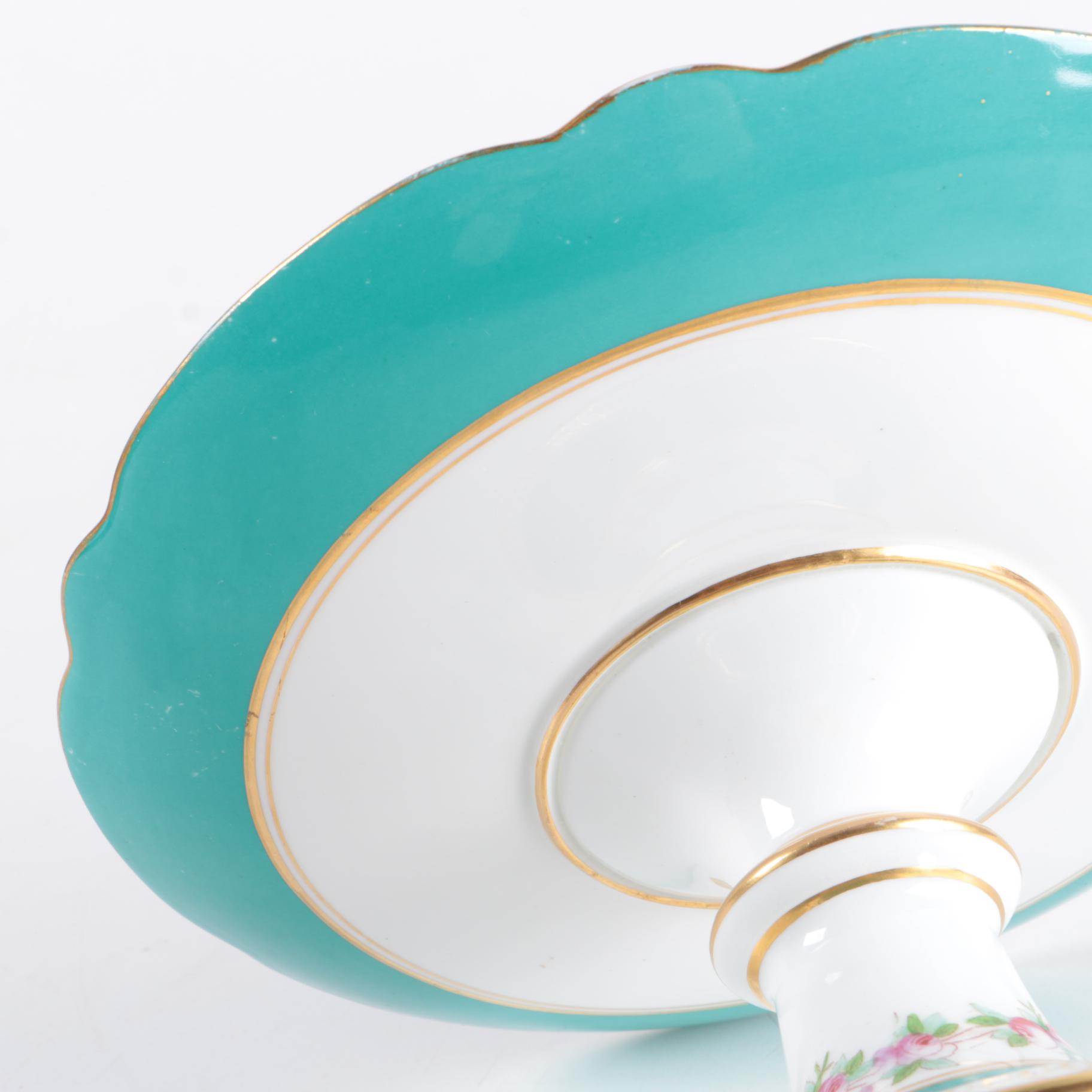 Antique French Porcelain Compote with Pink Rose Wreath Motif