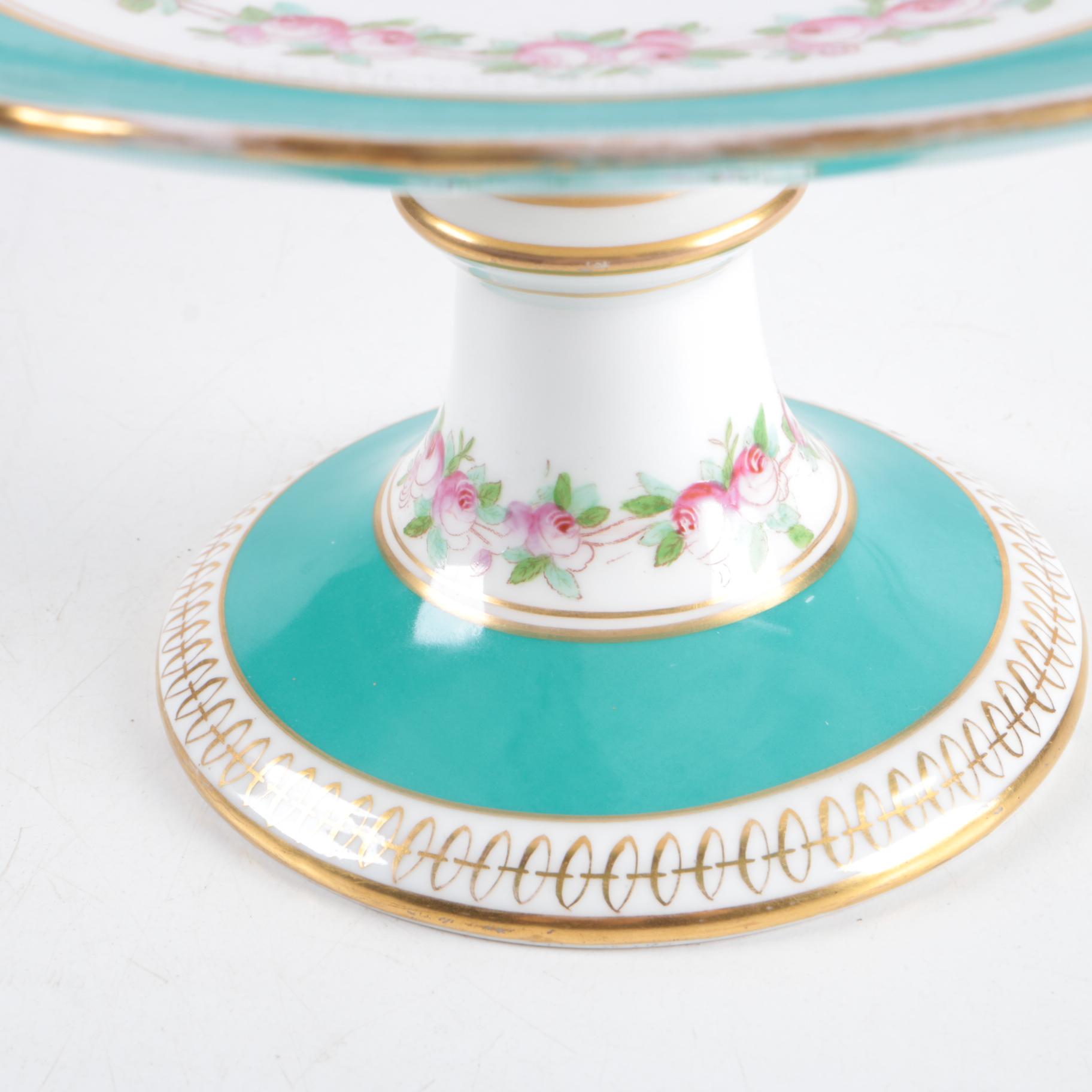 Antique French Porcelain Compote with Pink Rose Wreath Motif