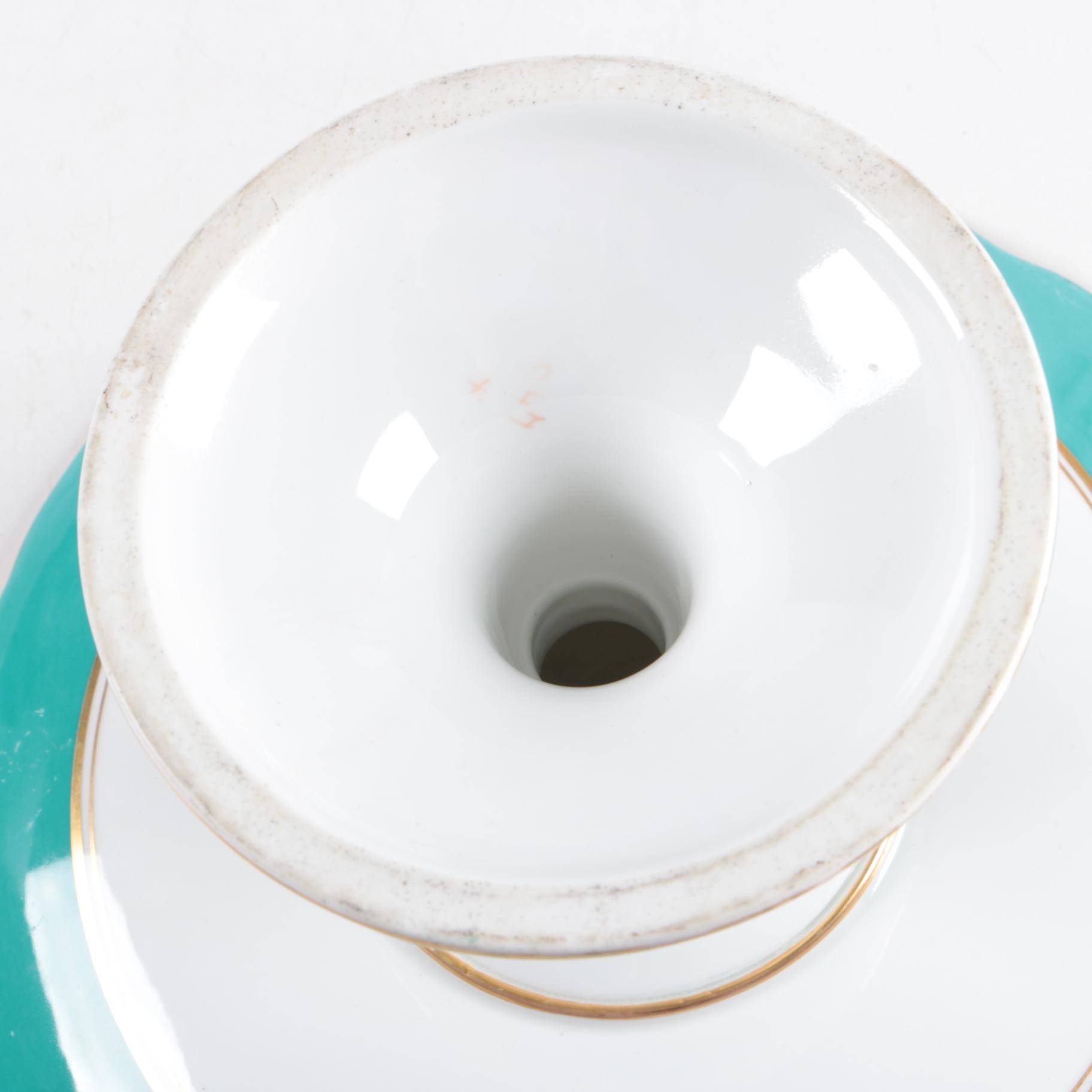 Antique French Porcelain Compote with Pink Rose Wreath Motif