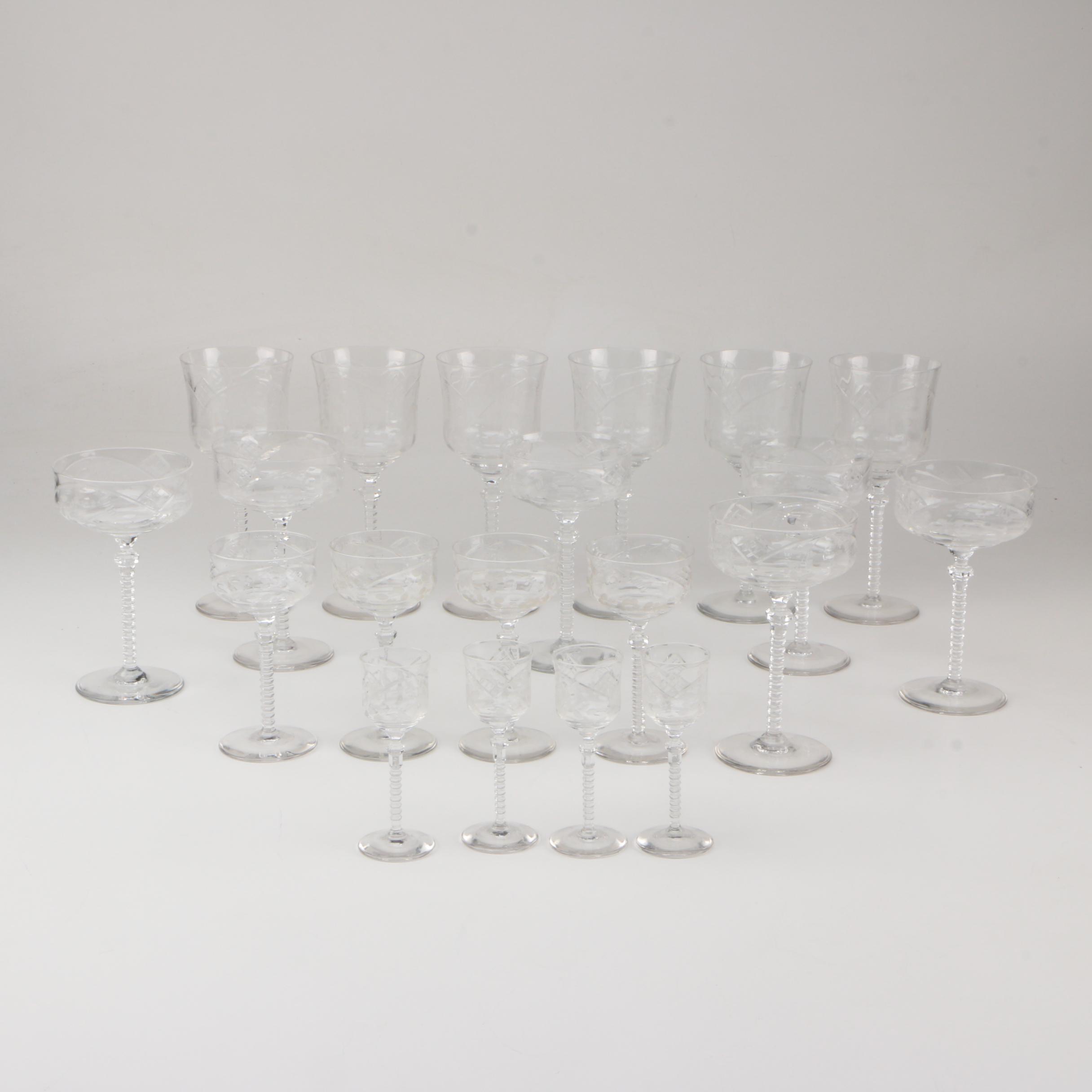Collection of Vintage Floral Cut and Etched Glass Stemware