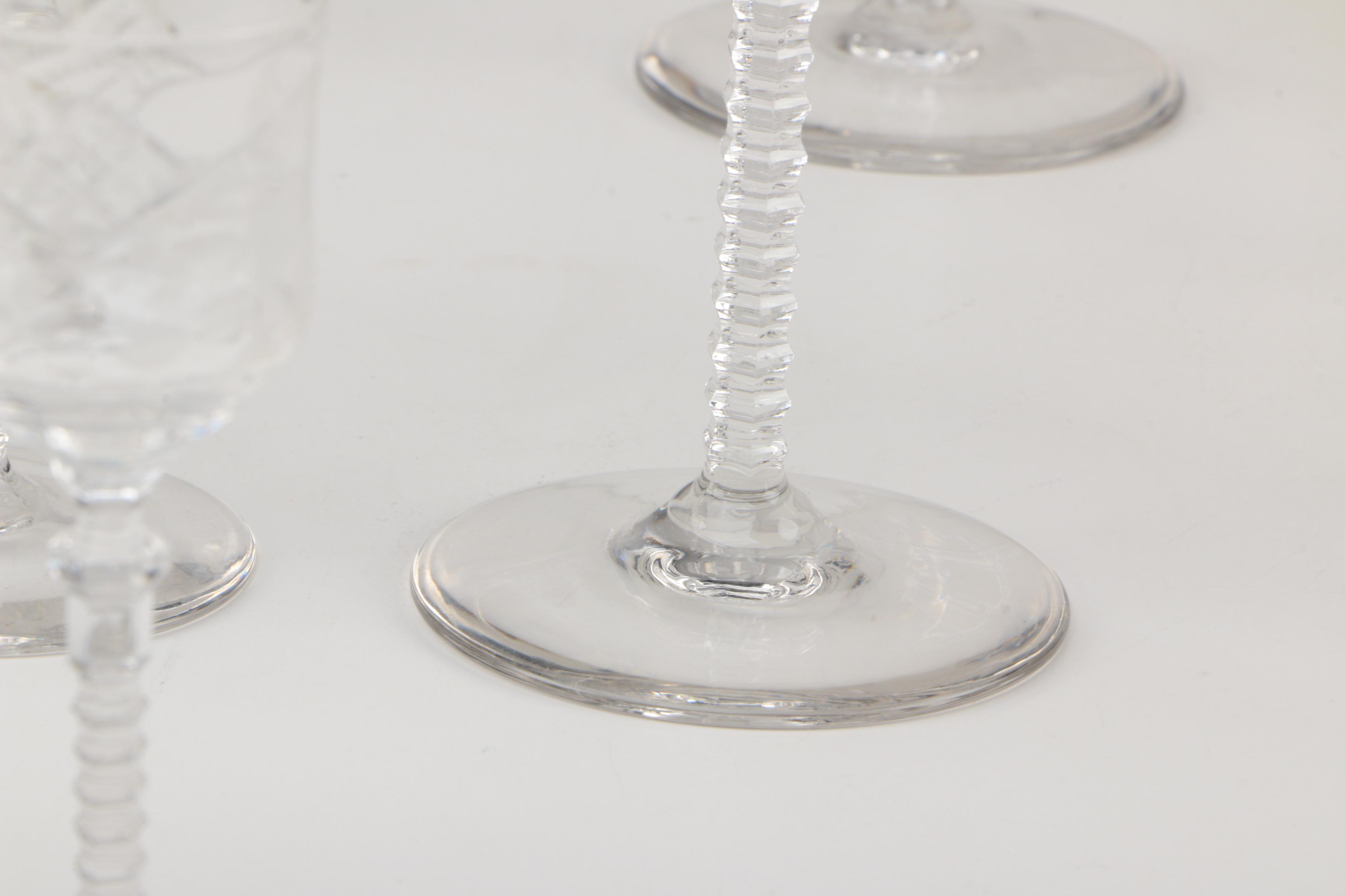 Collection of Vintage Floral Cut and Etched Glass Stemware