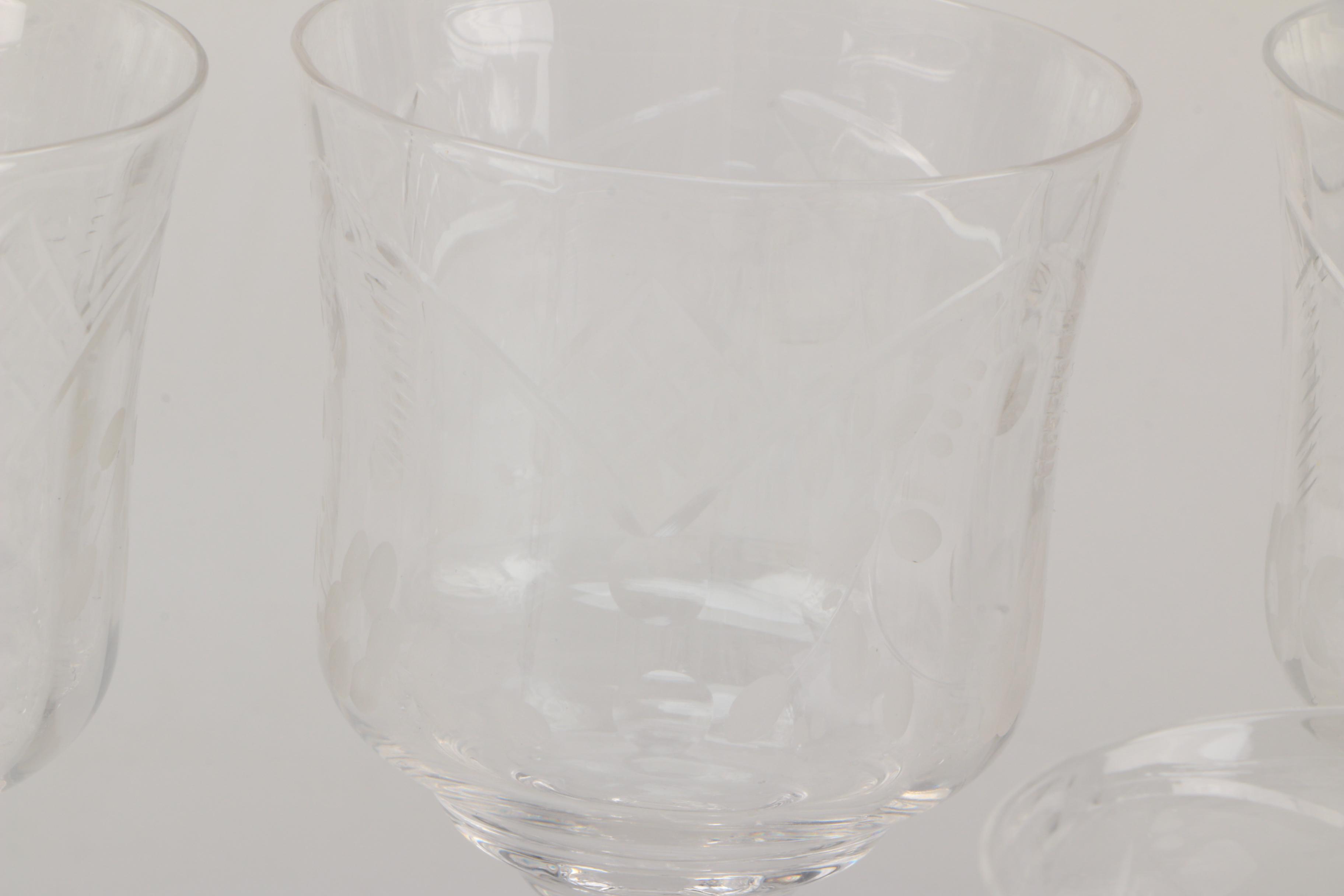 Collection of Vintage Floral Cut and Etched Glass Stemware