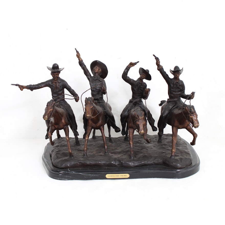 Bronze Sculpture After Frederic Remington "Coming Through The Rye"
