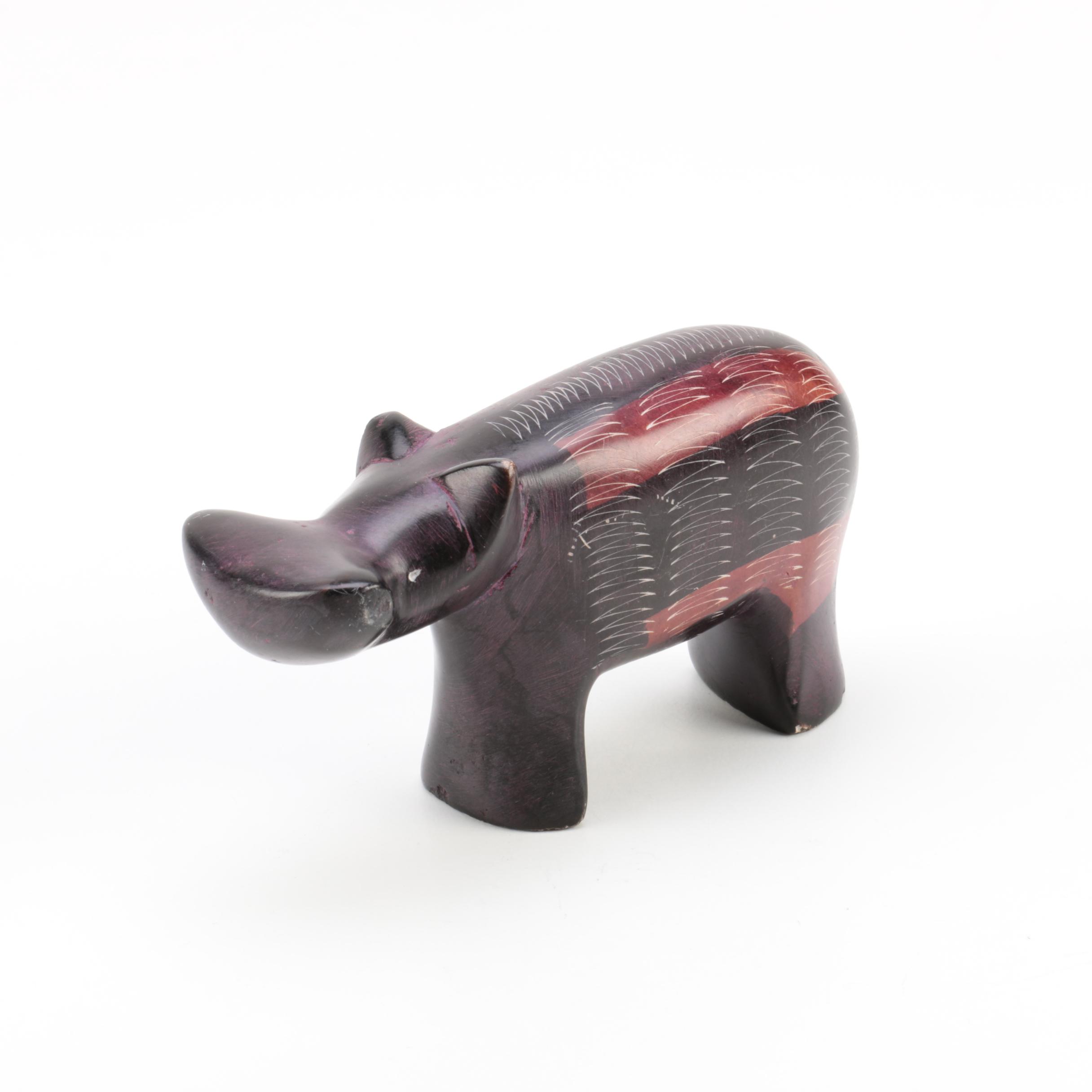Hand Carved Soapstone "Great Rift Valley View Point" Hippopotamus Figurine