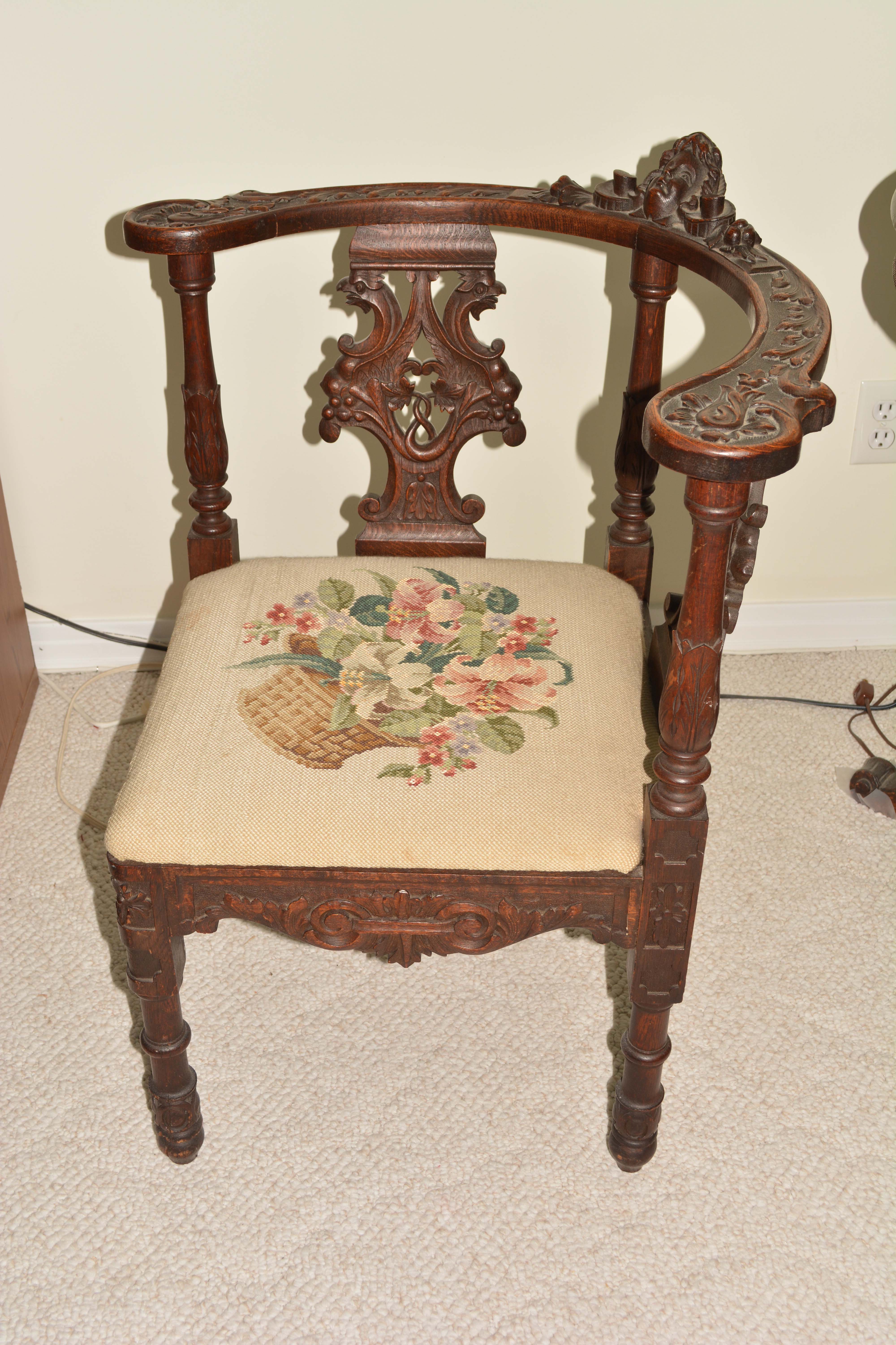 Late 19th Century Italian Oak Corner Chair