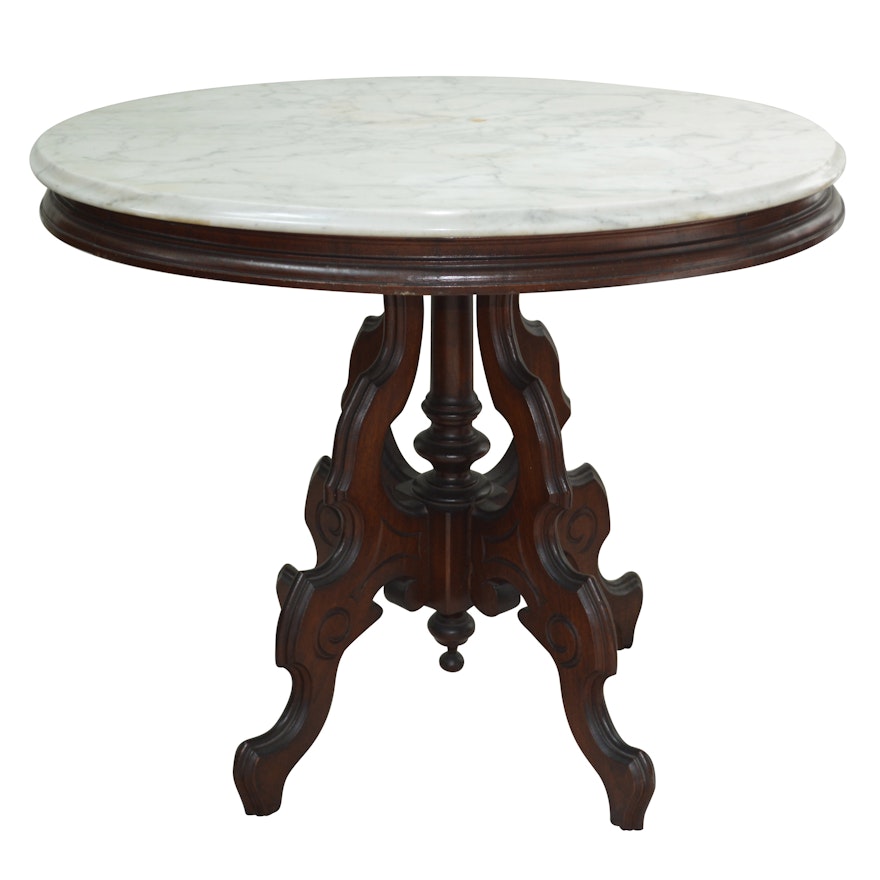 Victorian Walnut and Marble Oval Table