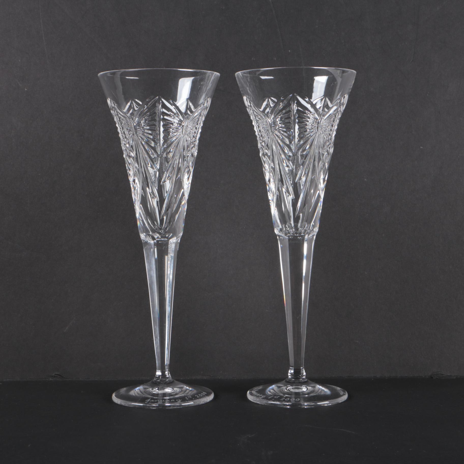 Waterford Crystal "Millennium Series: Happiness" Artist Signed Toasting Flutes