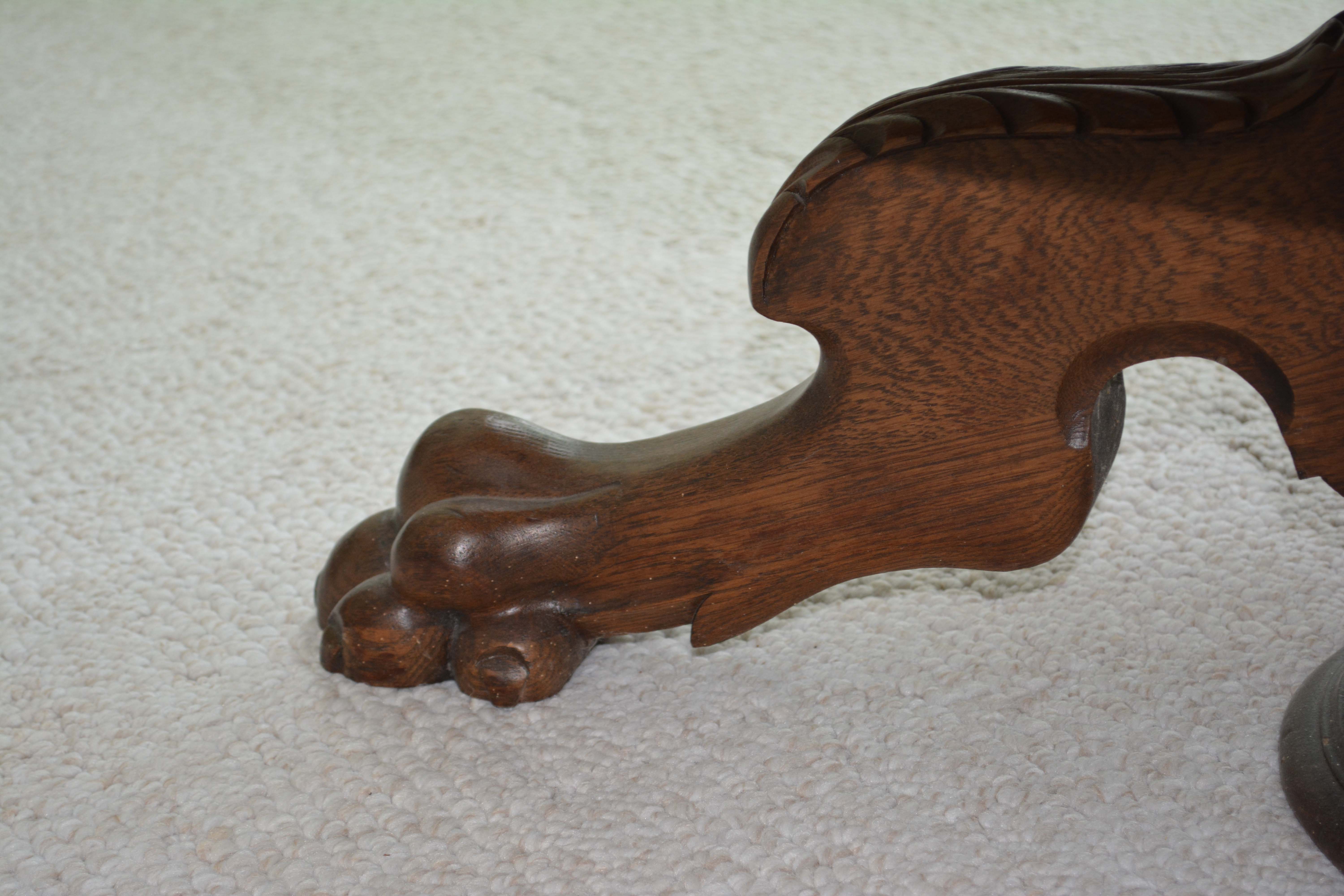 Oak Pedestal Coffee Table with Paw Feet