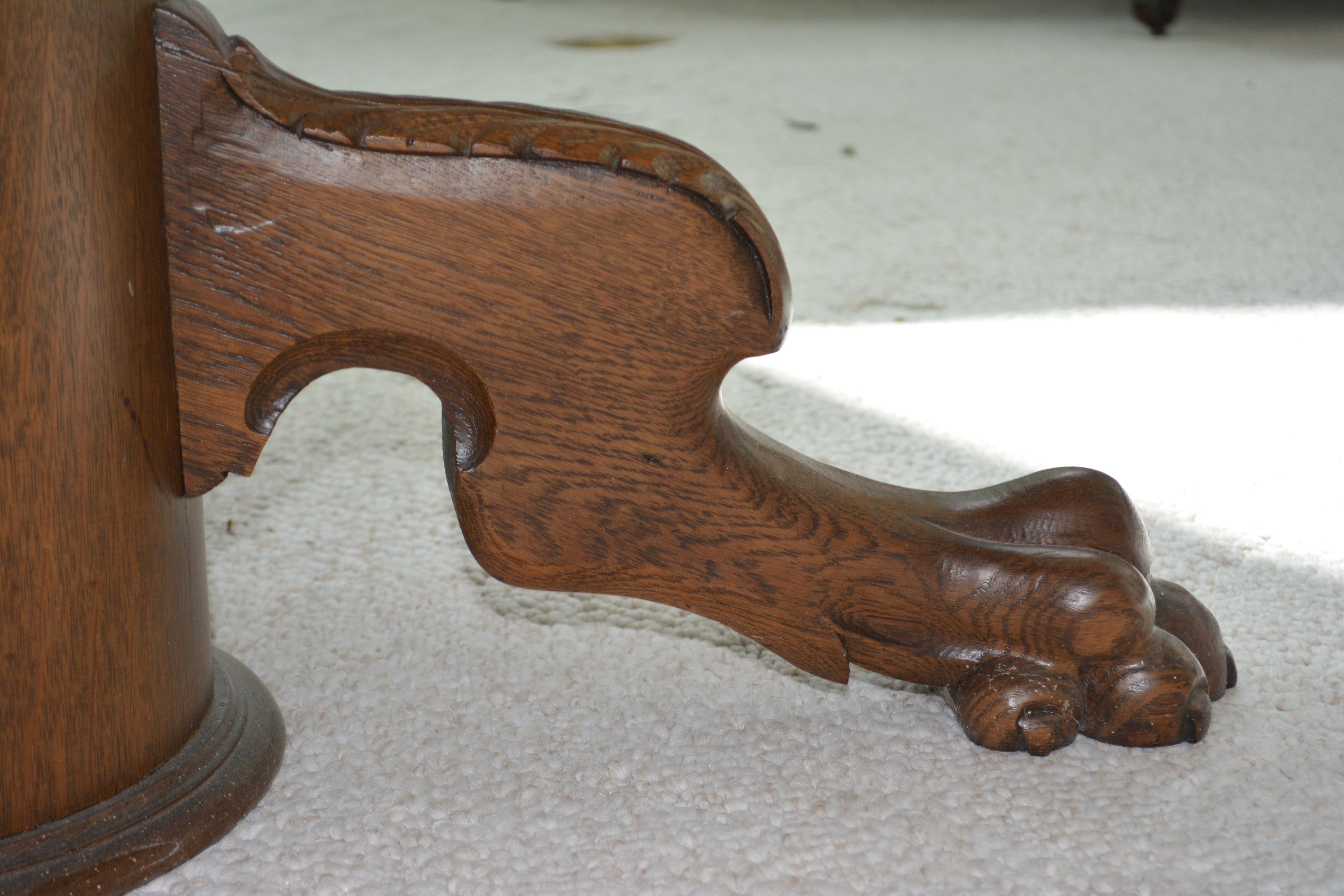 Oak Pedestal Coffee Table with Paw Feet