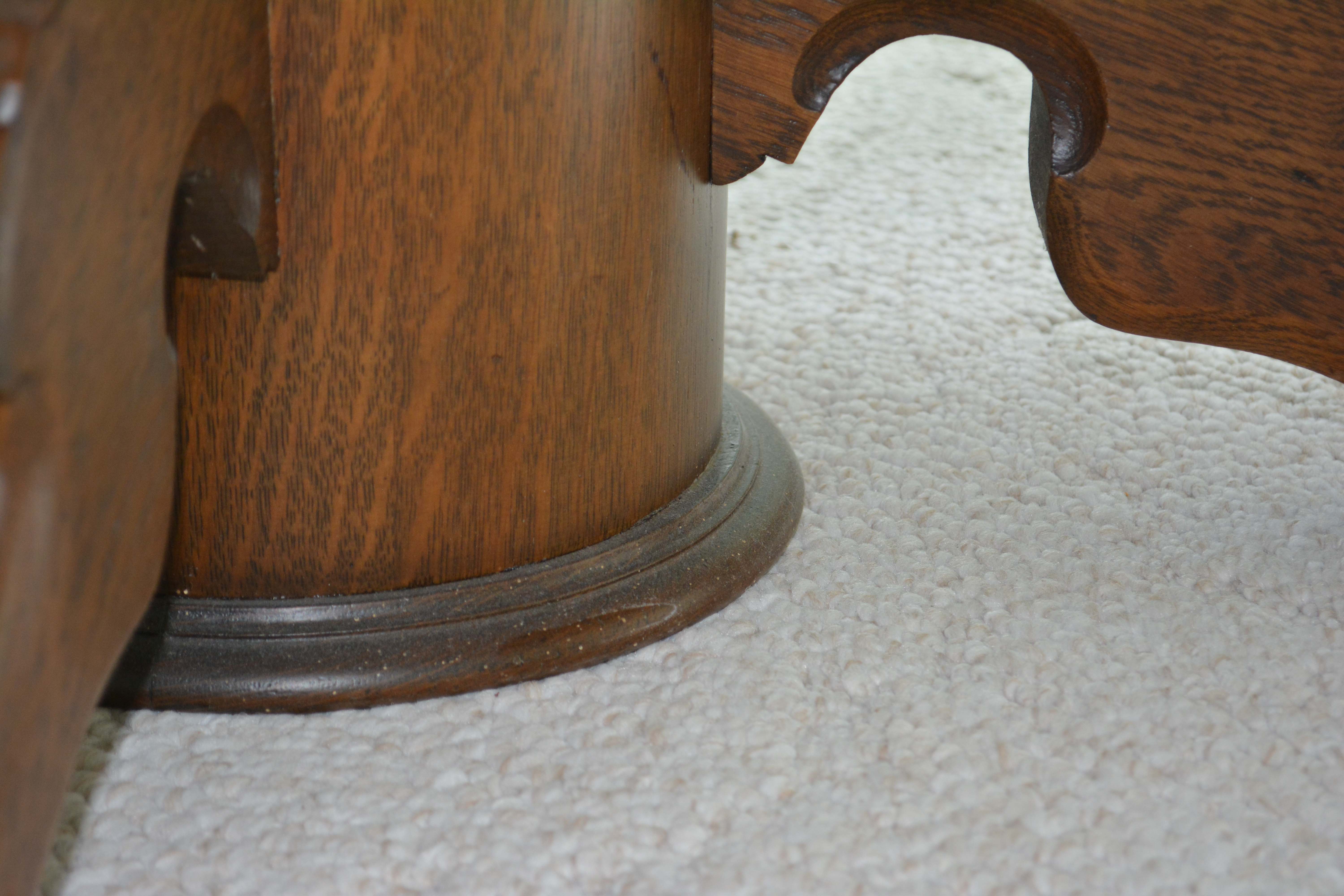 Oak Pedestal Coffee Table with Paw Feet
