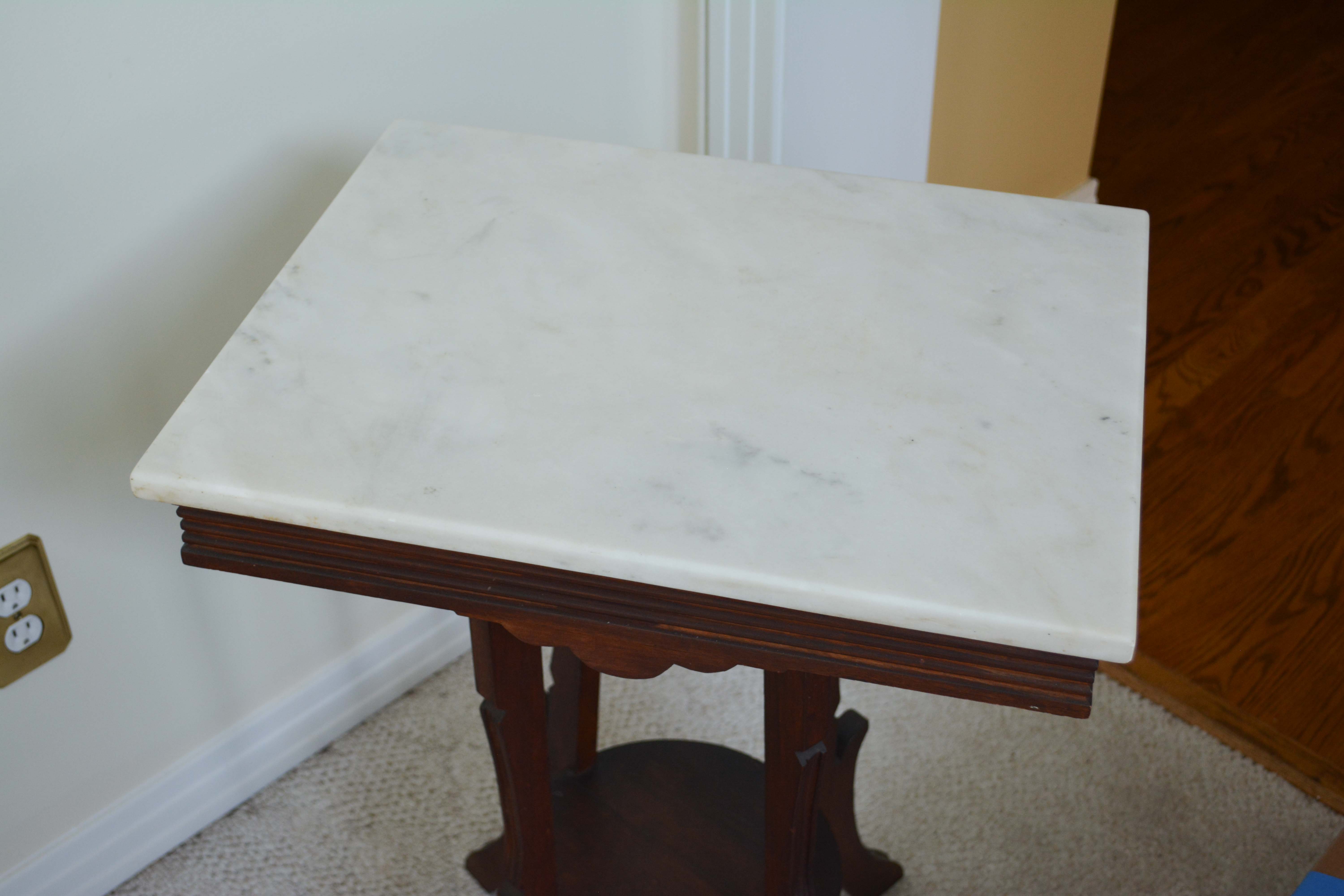 Victorian Eastlake Walnut Stand with Marble
