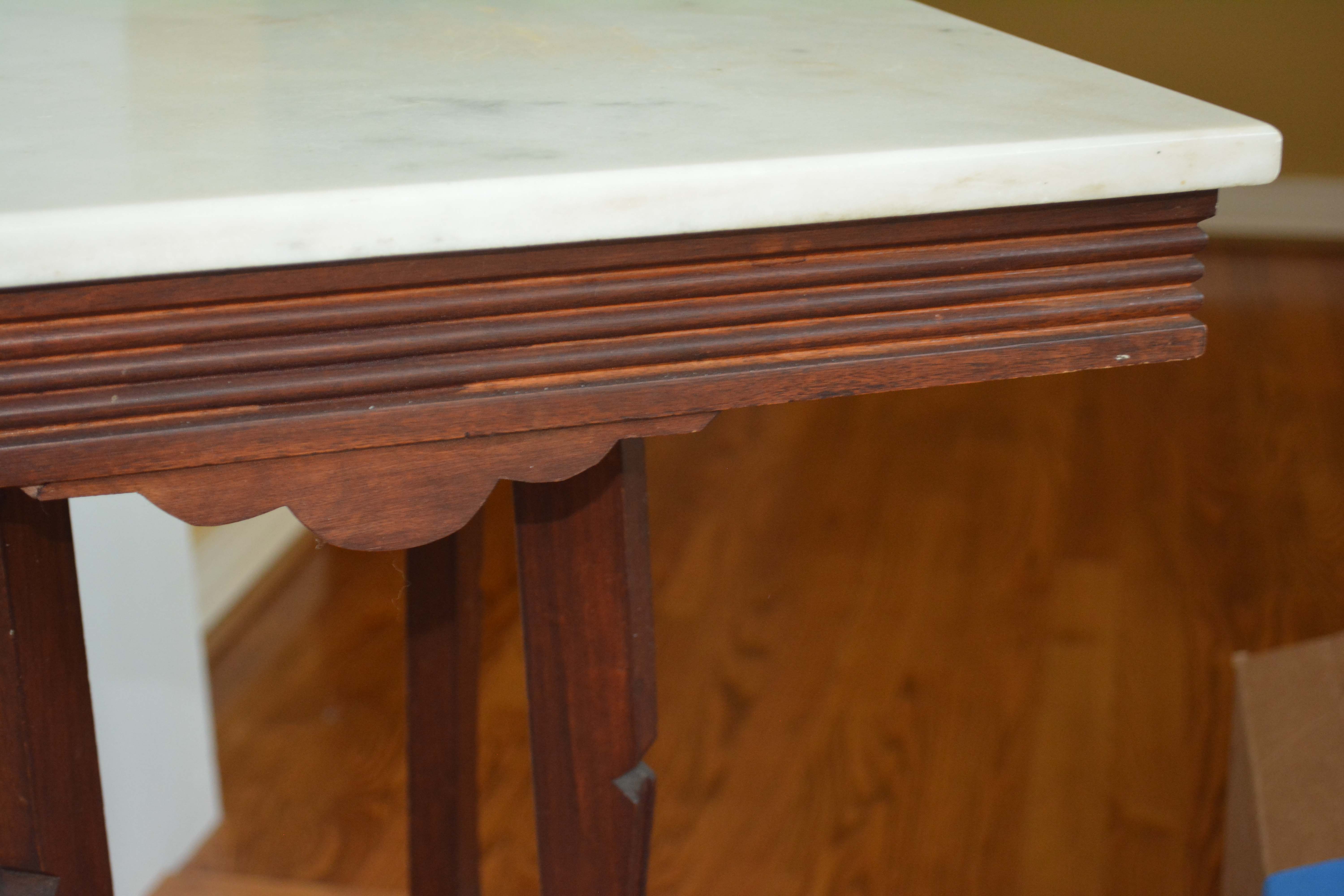 Victorian Eastlake Walnut Stand with Marble