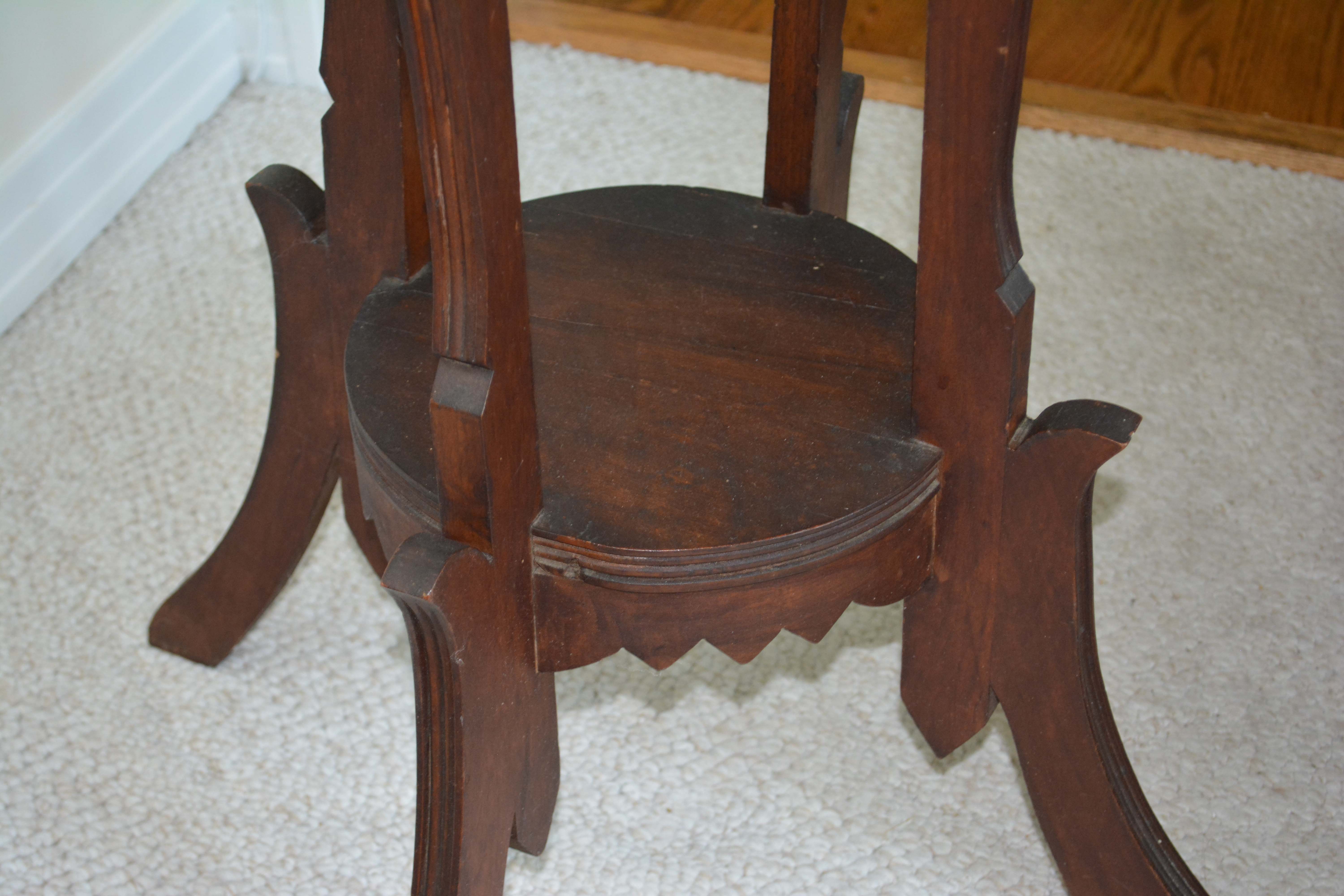Victorian Eastlake Walnut Stand with Marble