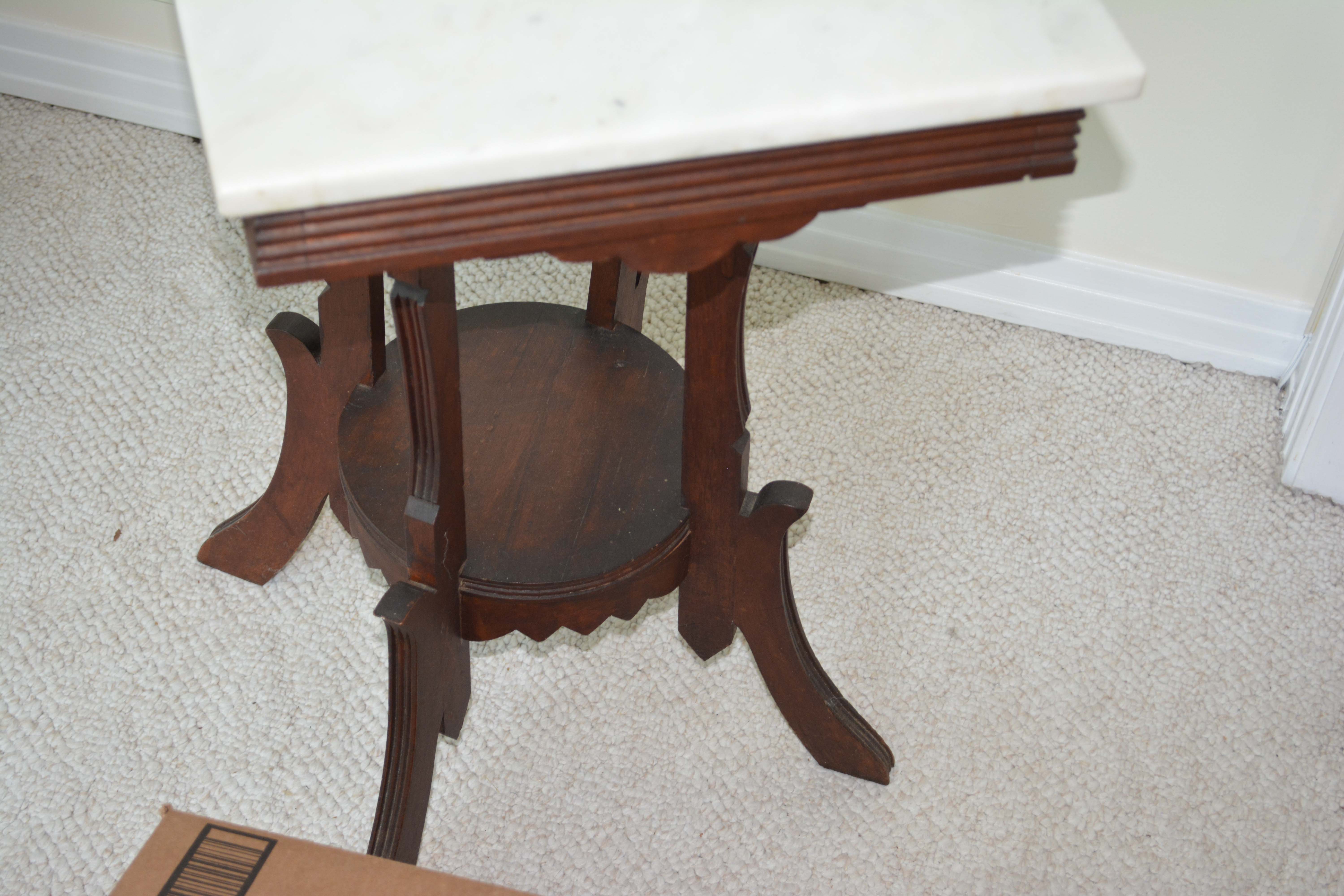 Victorian Eastlake Walnut Stand with Marble