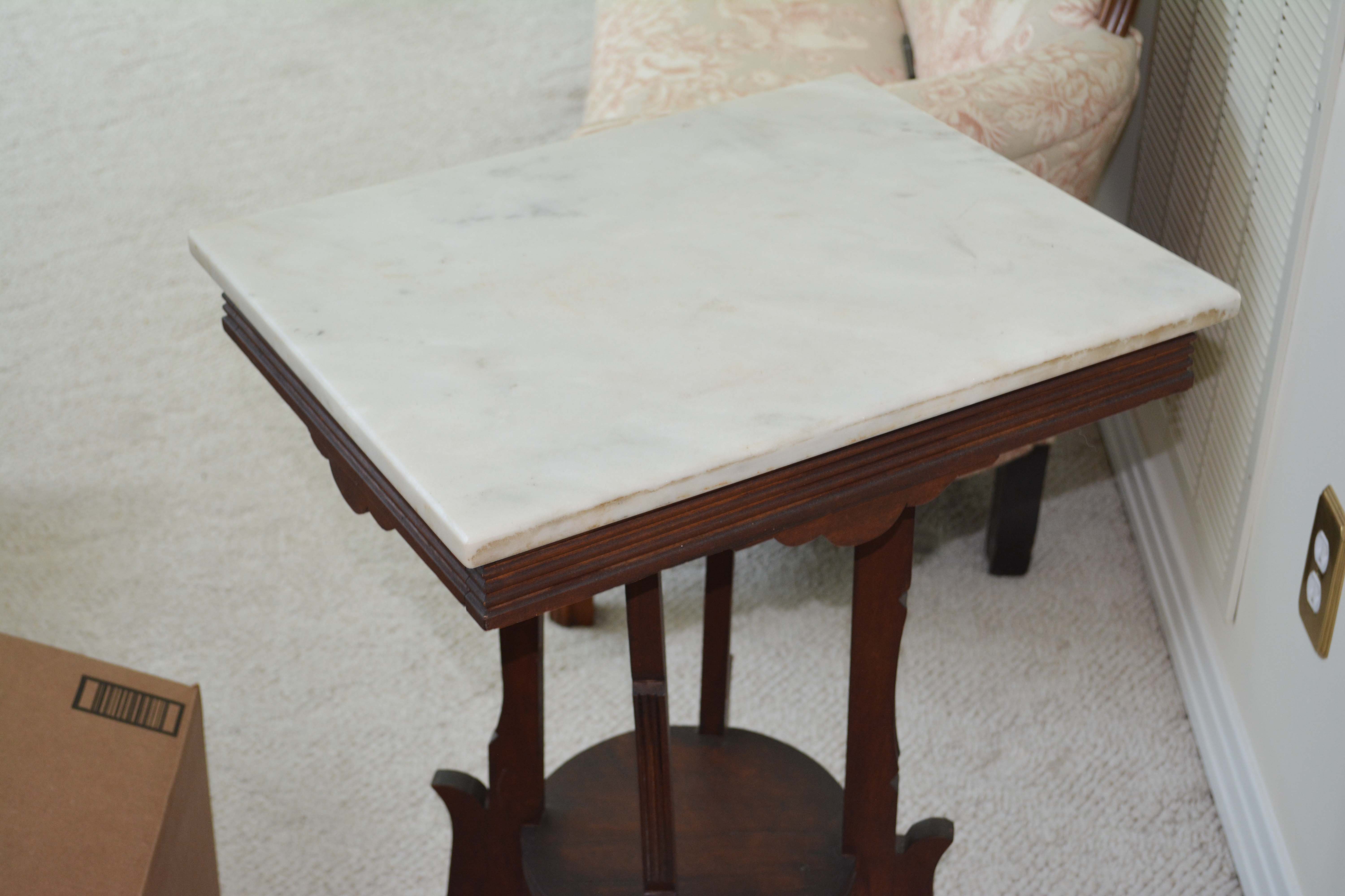 Victorian Eastlake Walnut Stand with Marble