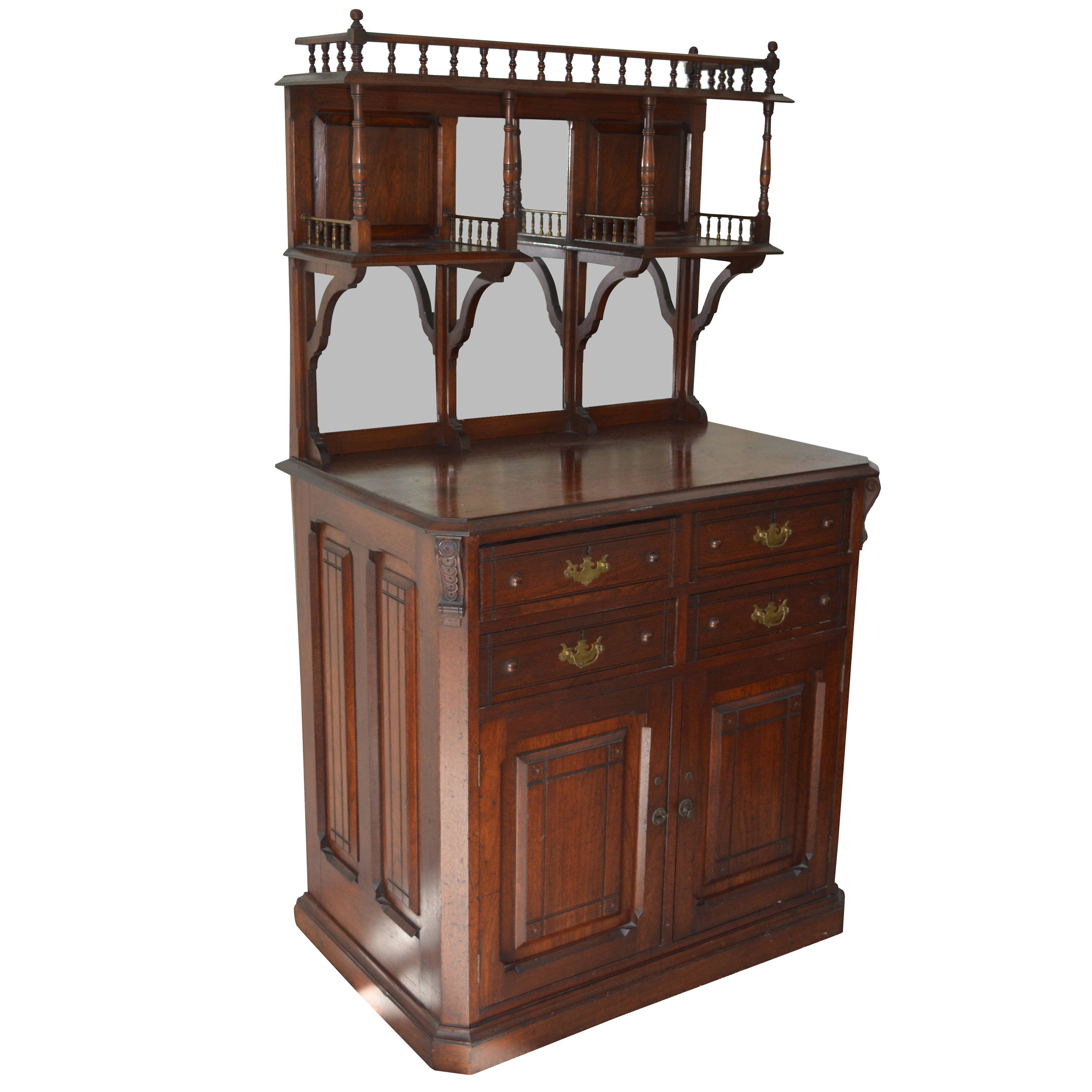 Late Victorian Walnut Buffet with Mirrored Shelves