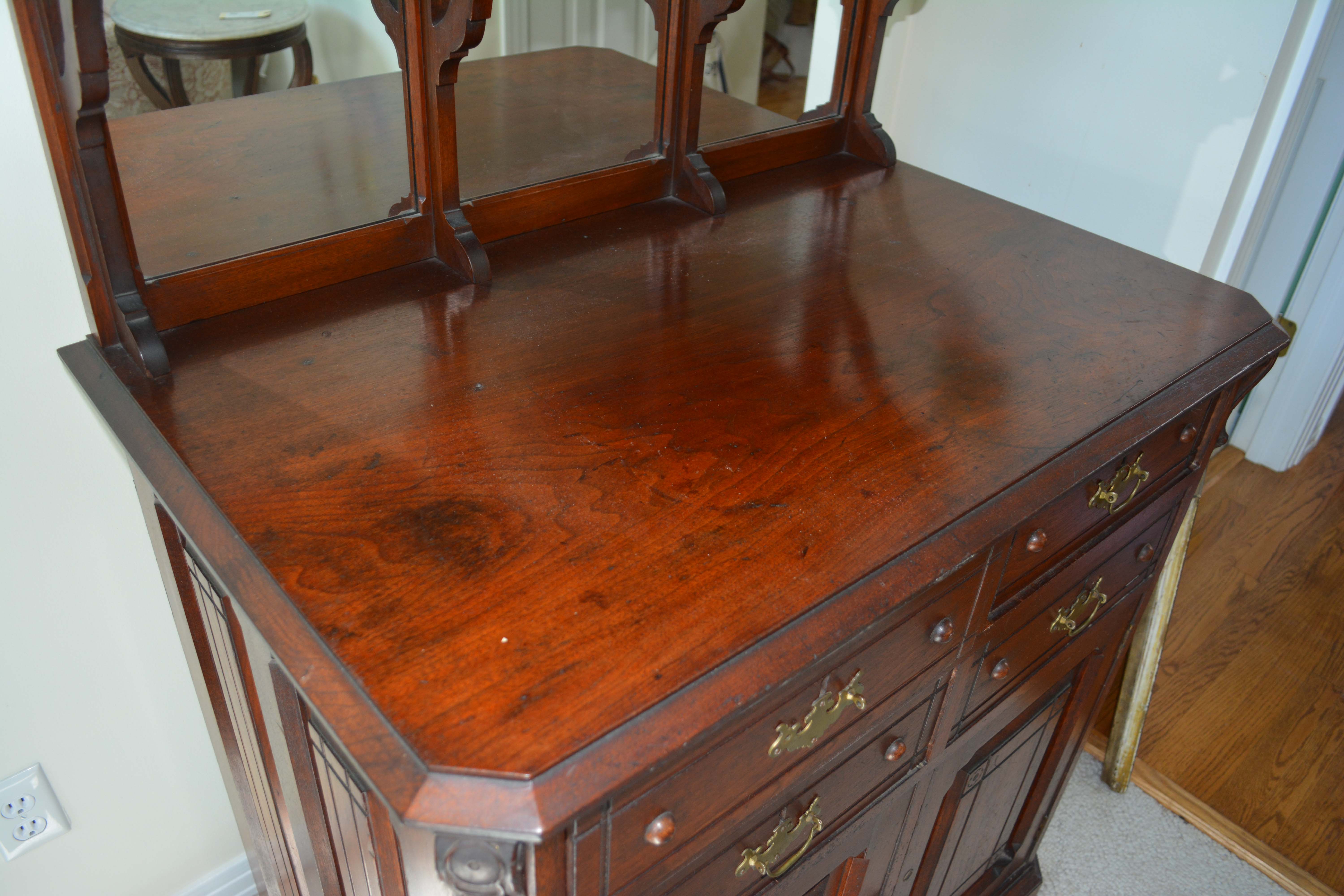 Late Victorian Walnut Buffet with Mirrored Shelves