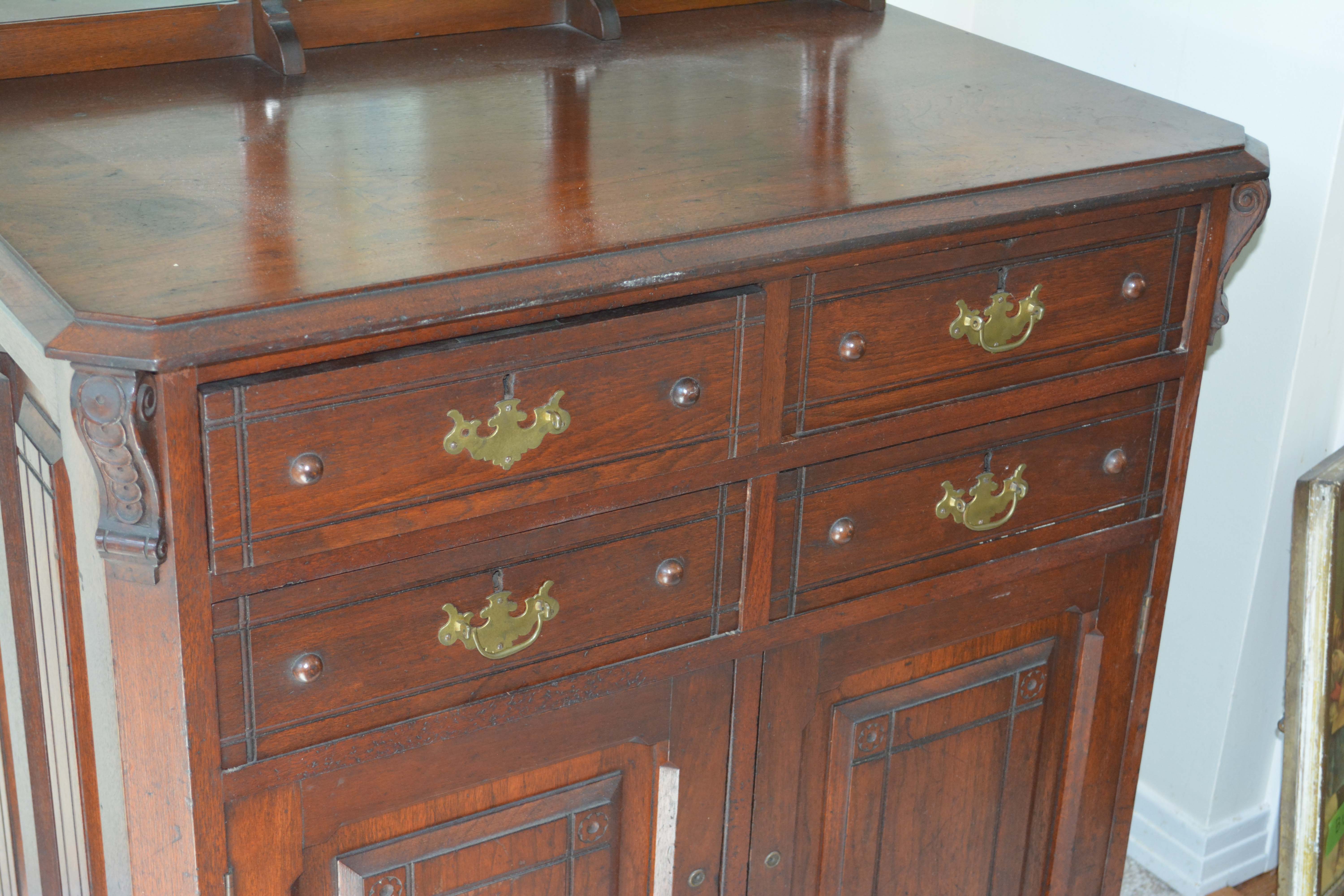 Late Victorian Walnut Buffet with Mirrored Shelves