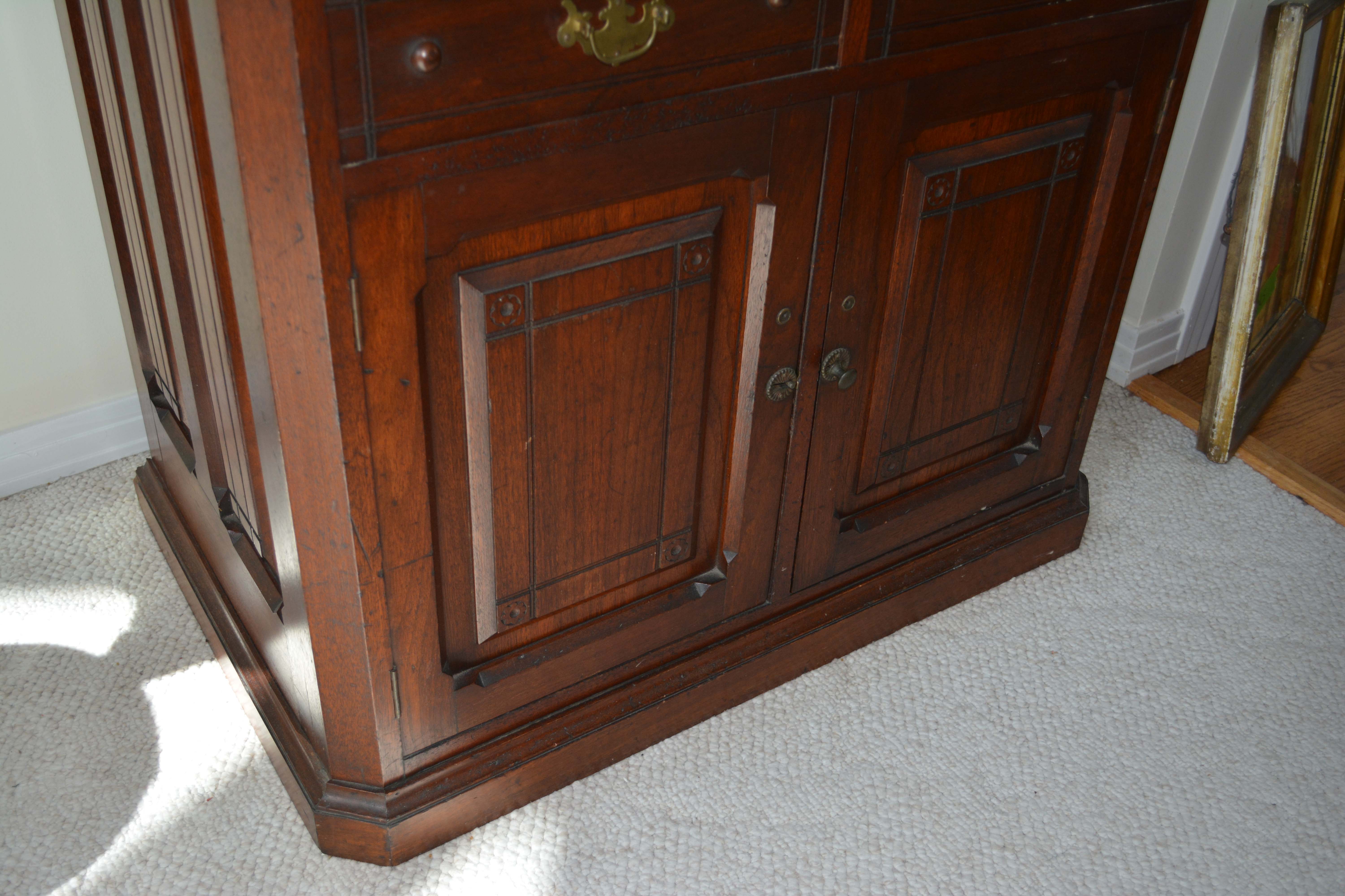 Late Victorian Walnut Buffet with Mirrored Shelves
