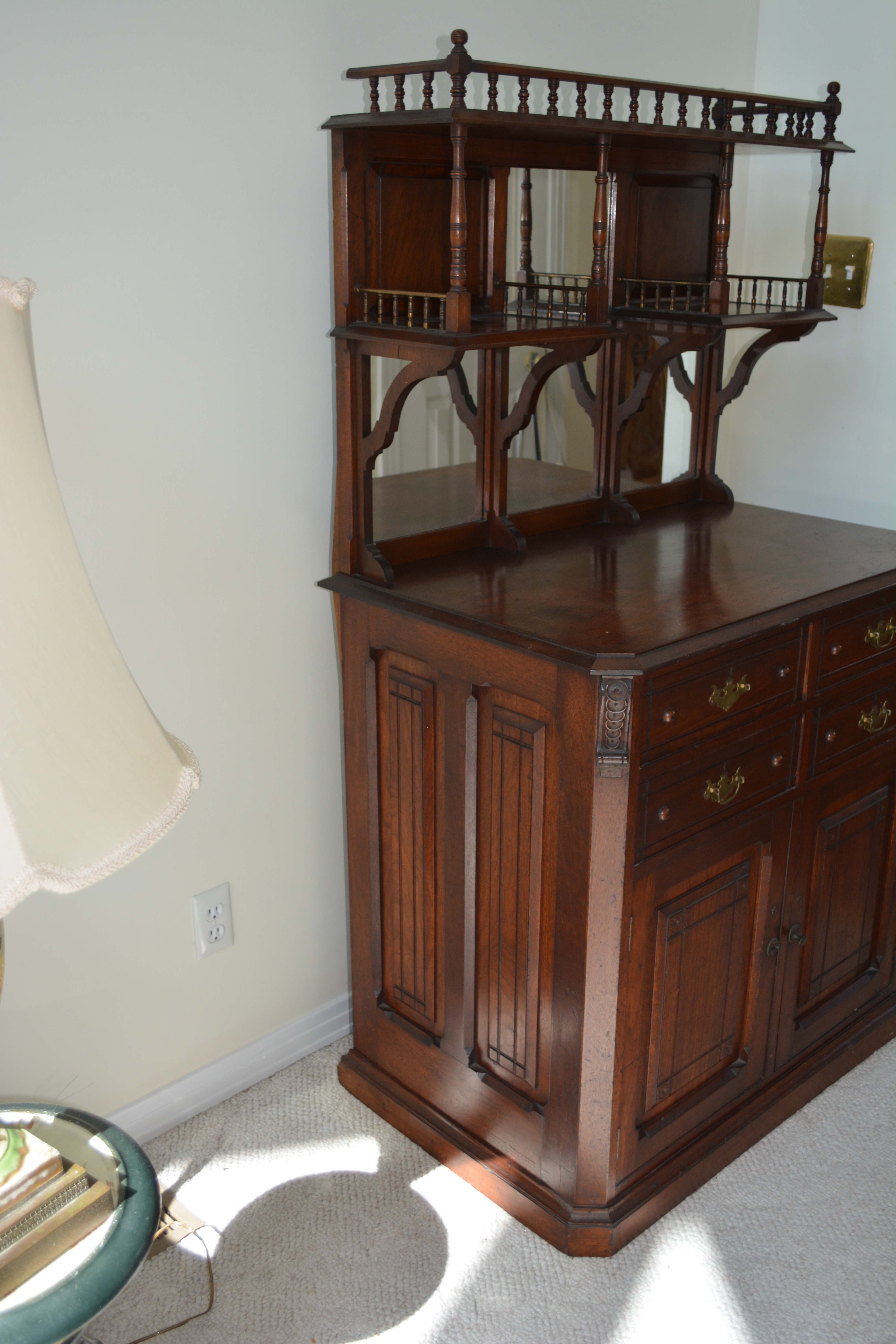 Late Victorian Walnut Buffet with Mirrored Shelves