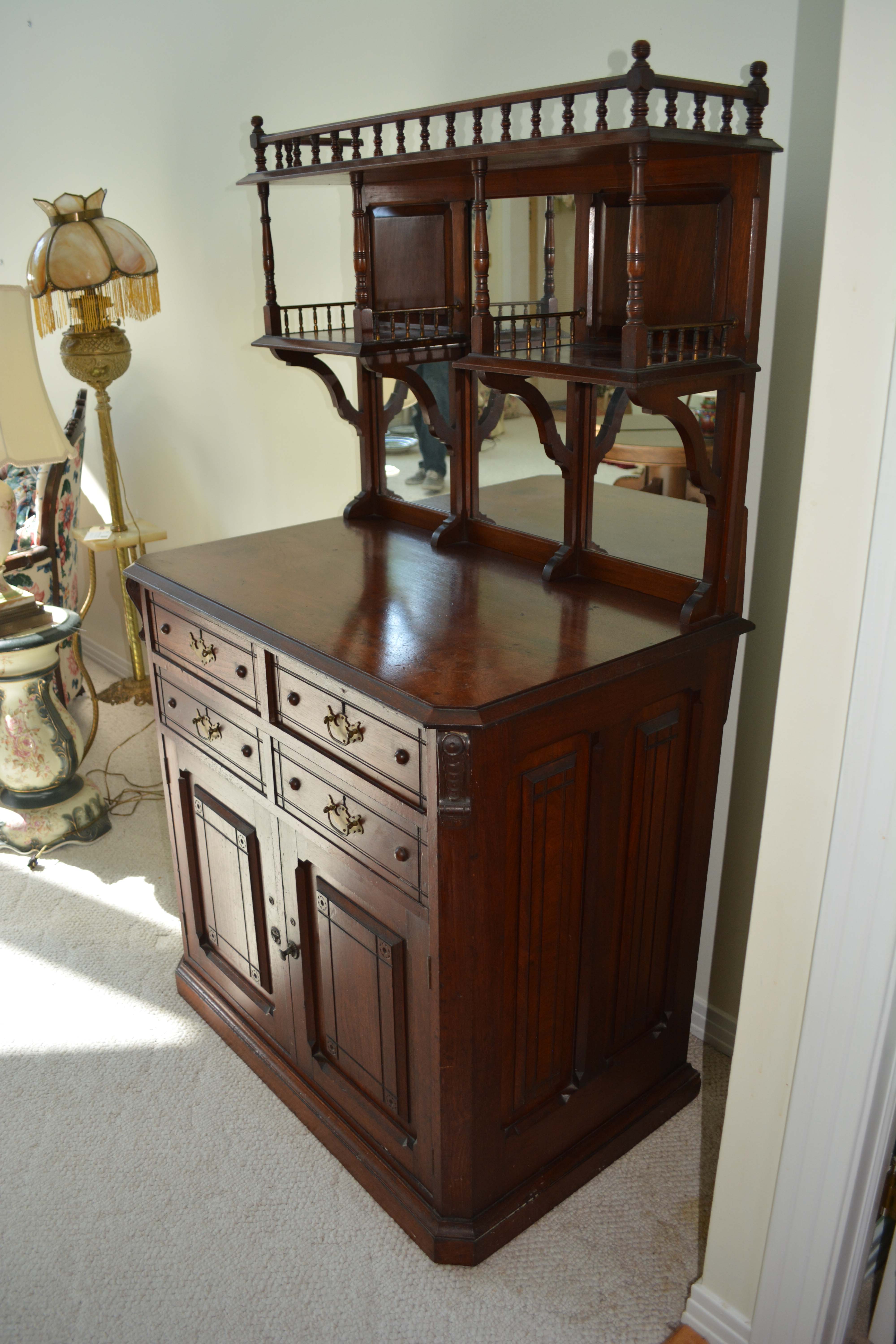 Late Victorian Walnut Buffet with Mirrored Shelves