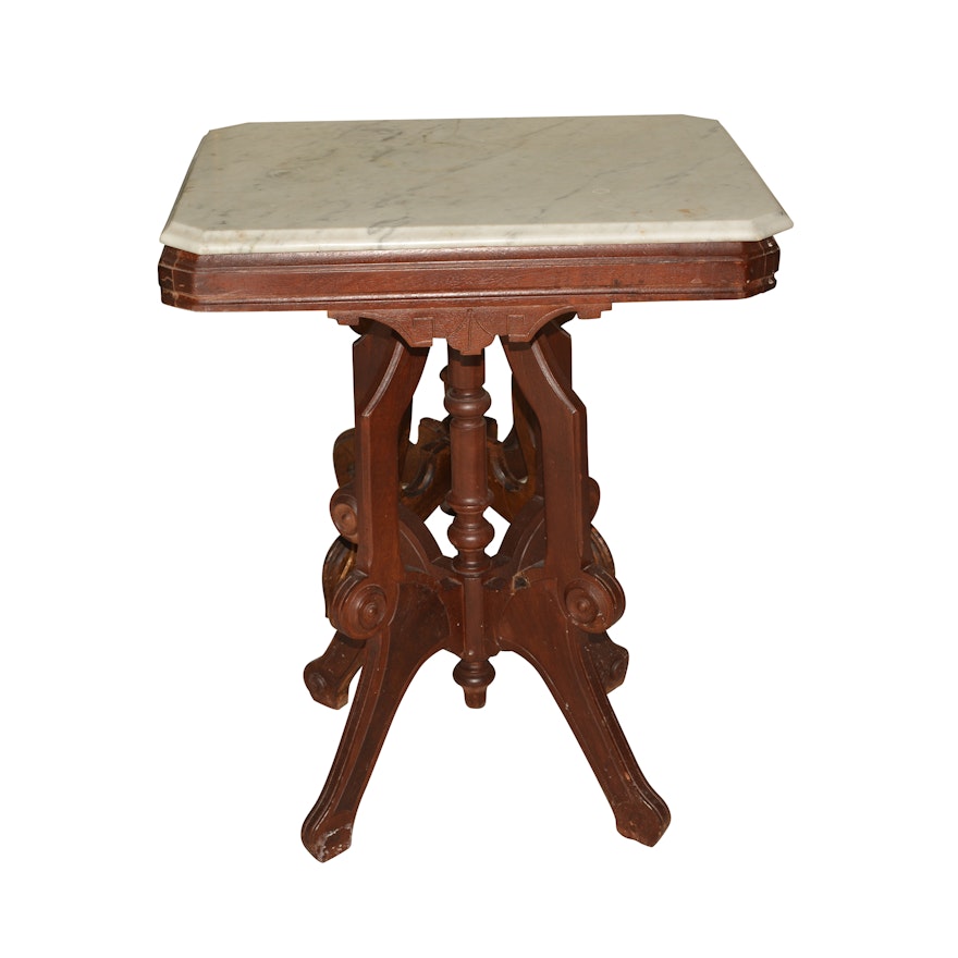 Victorian Walnut and Marble Accent Table