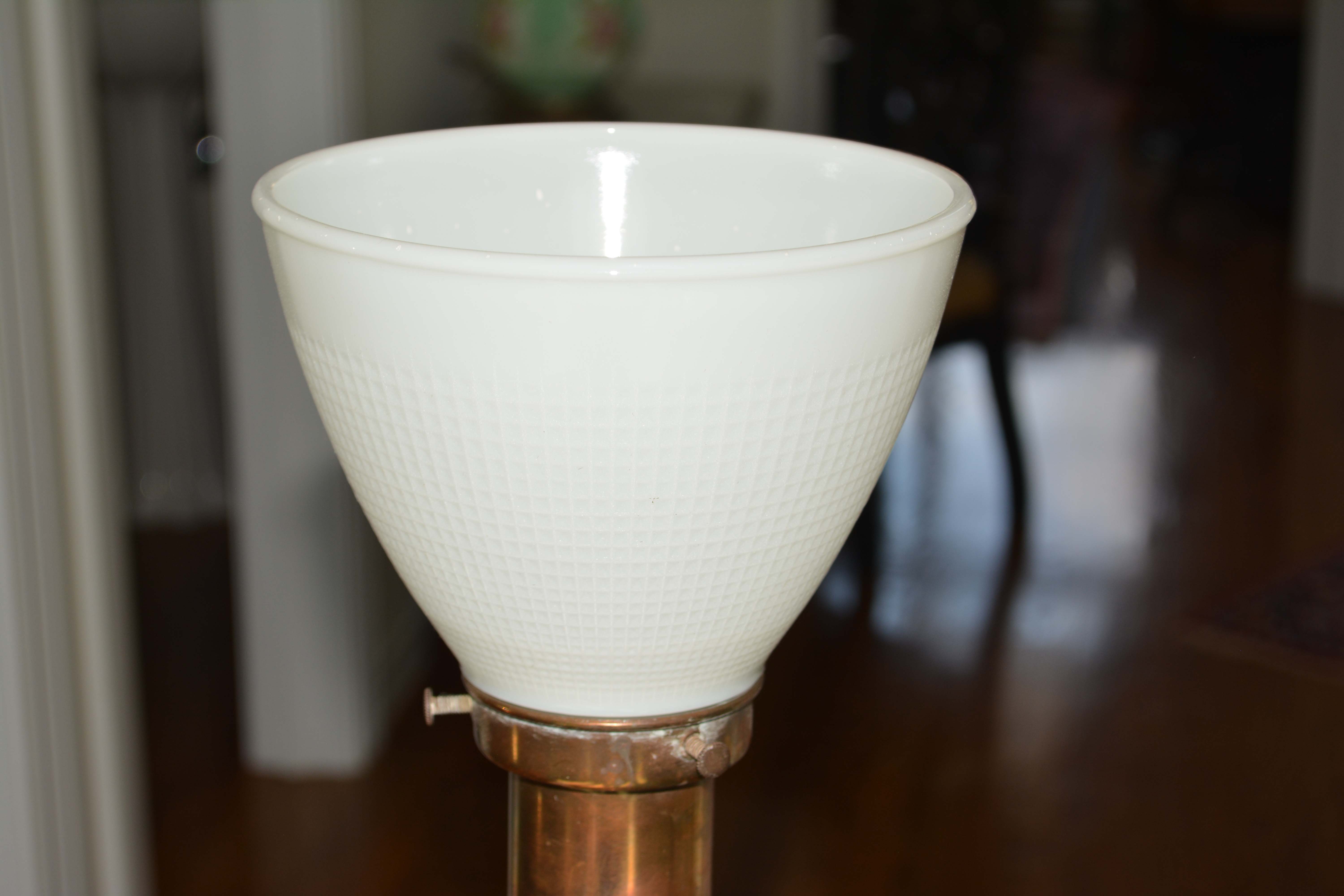 Vintage Brass Floor Lamp with Cranberry Cut-To-Clear Glass Accent