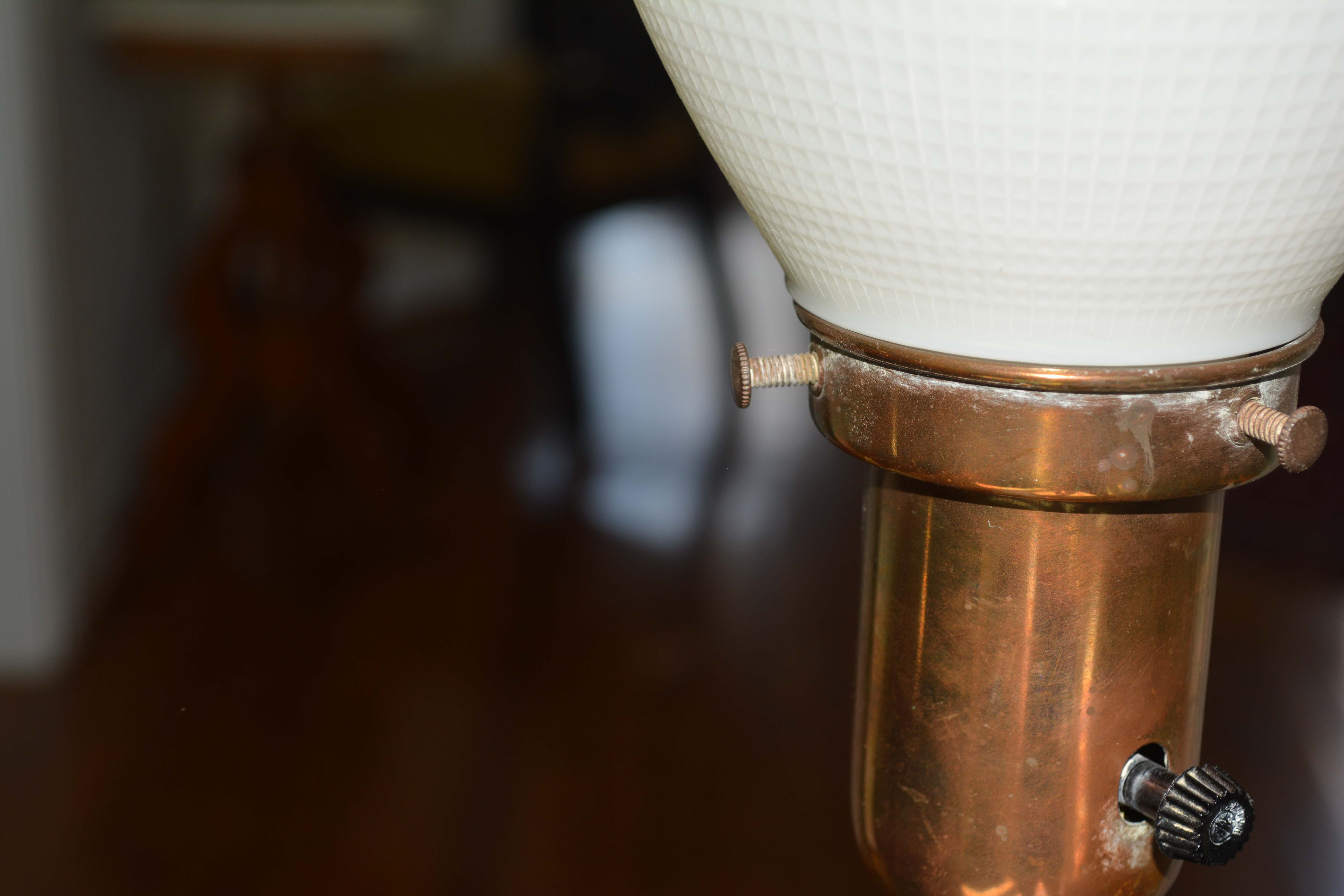 Vintage Brass Floor Lamp with Cranberry Cut-To-Clear Glass Accent