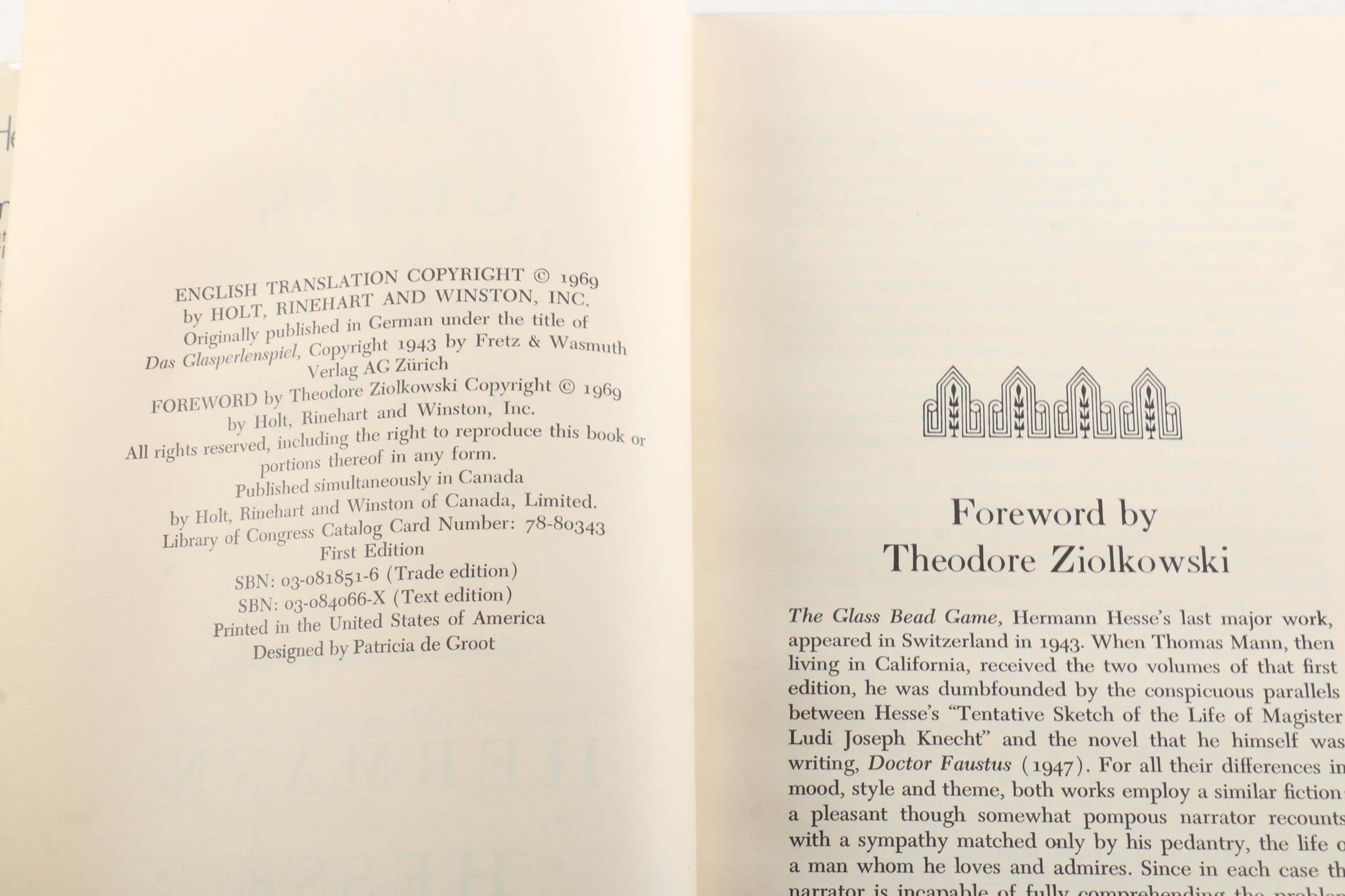 First American Edition of Hermann Hesse's "The Glass Bead Game (Magister Ludi)"