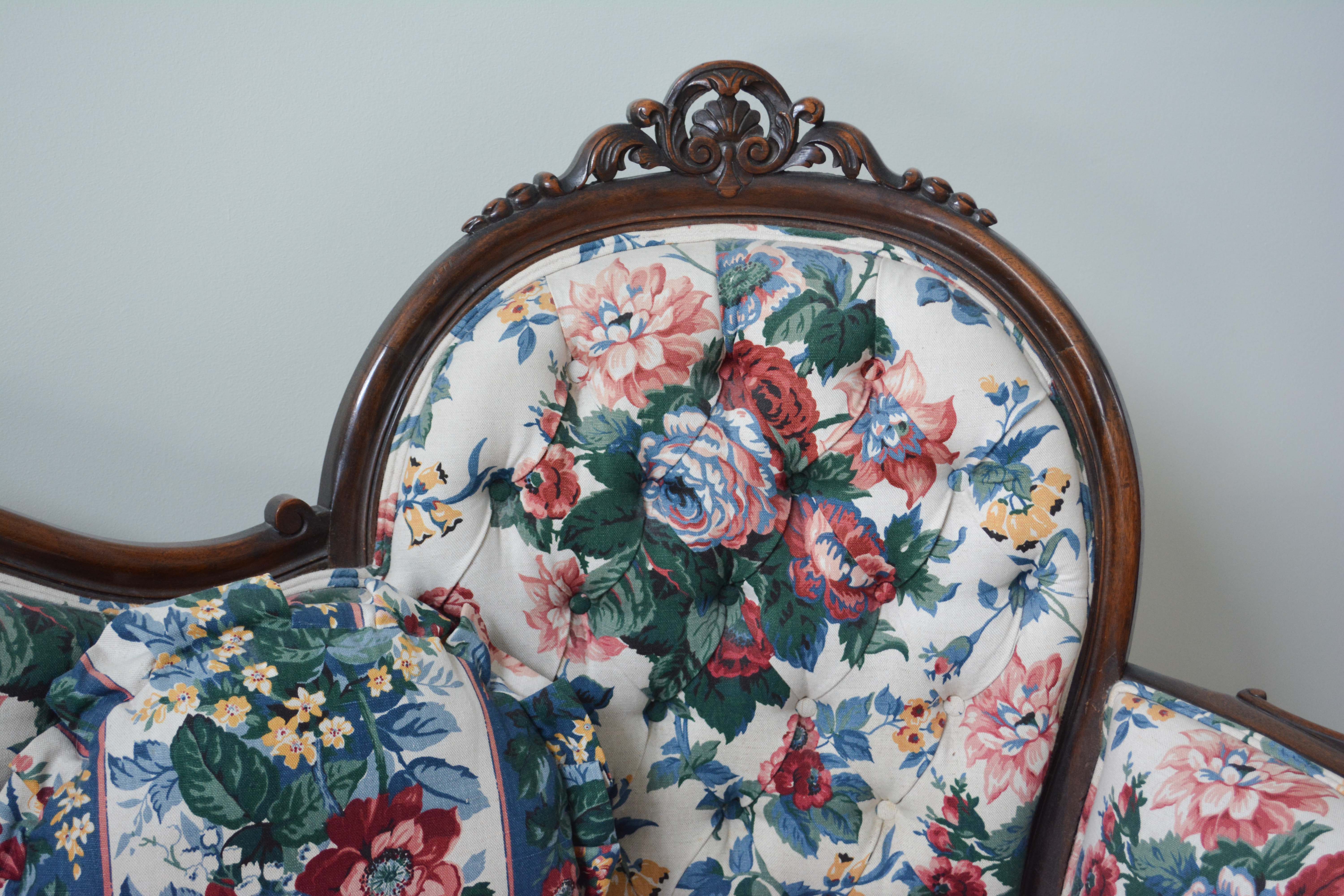 Vintage Victorian Style Chintz Upholstered Sofa