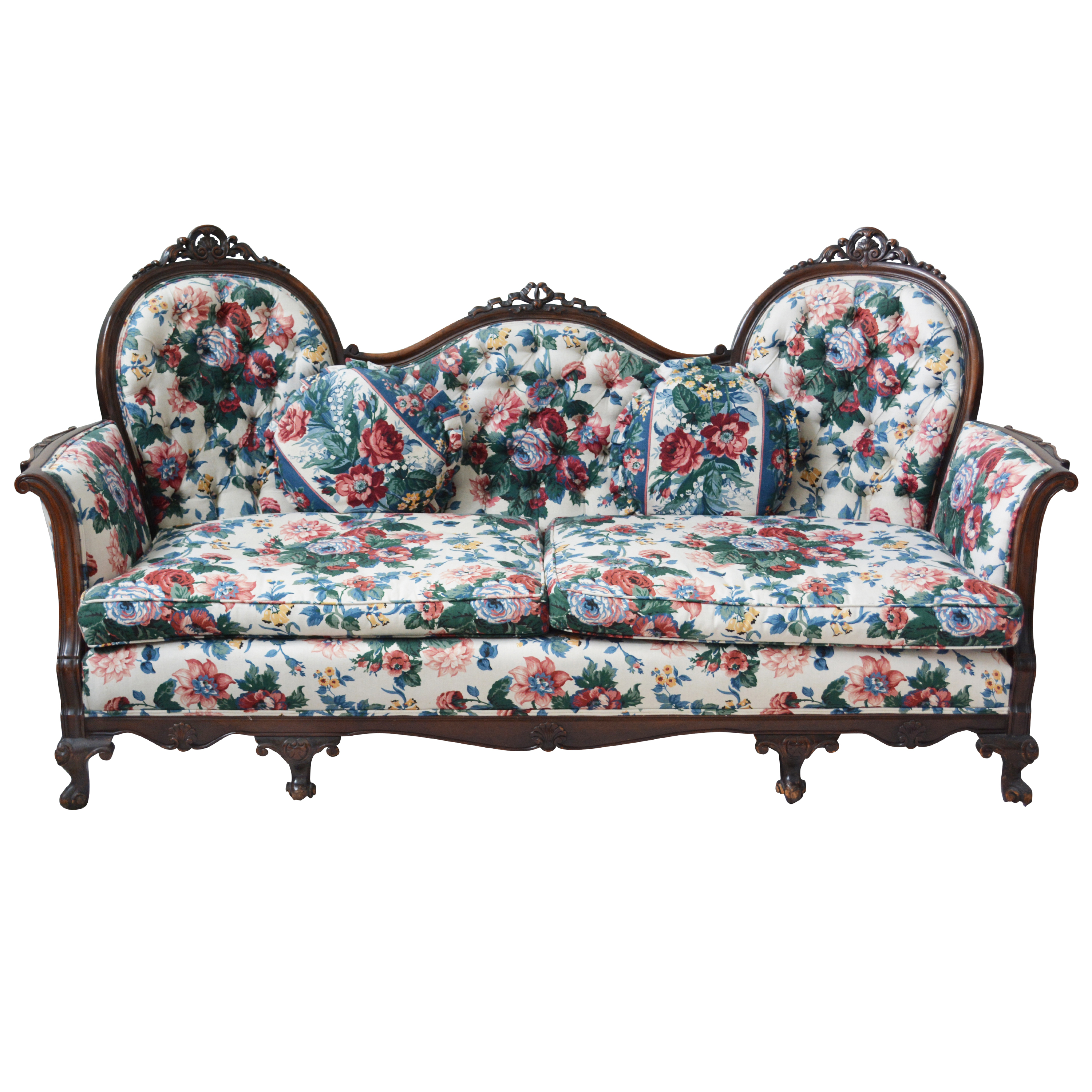 Vintage Victorian Style Chintz Upholstered Sofa