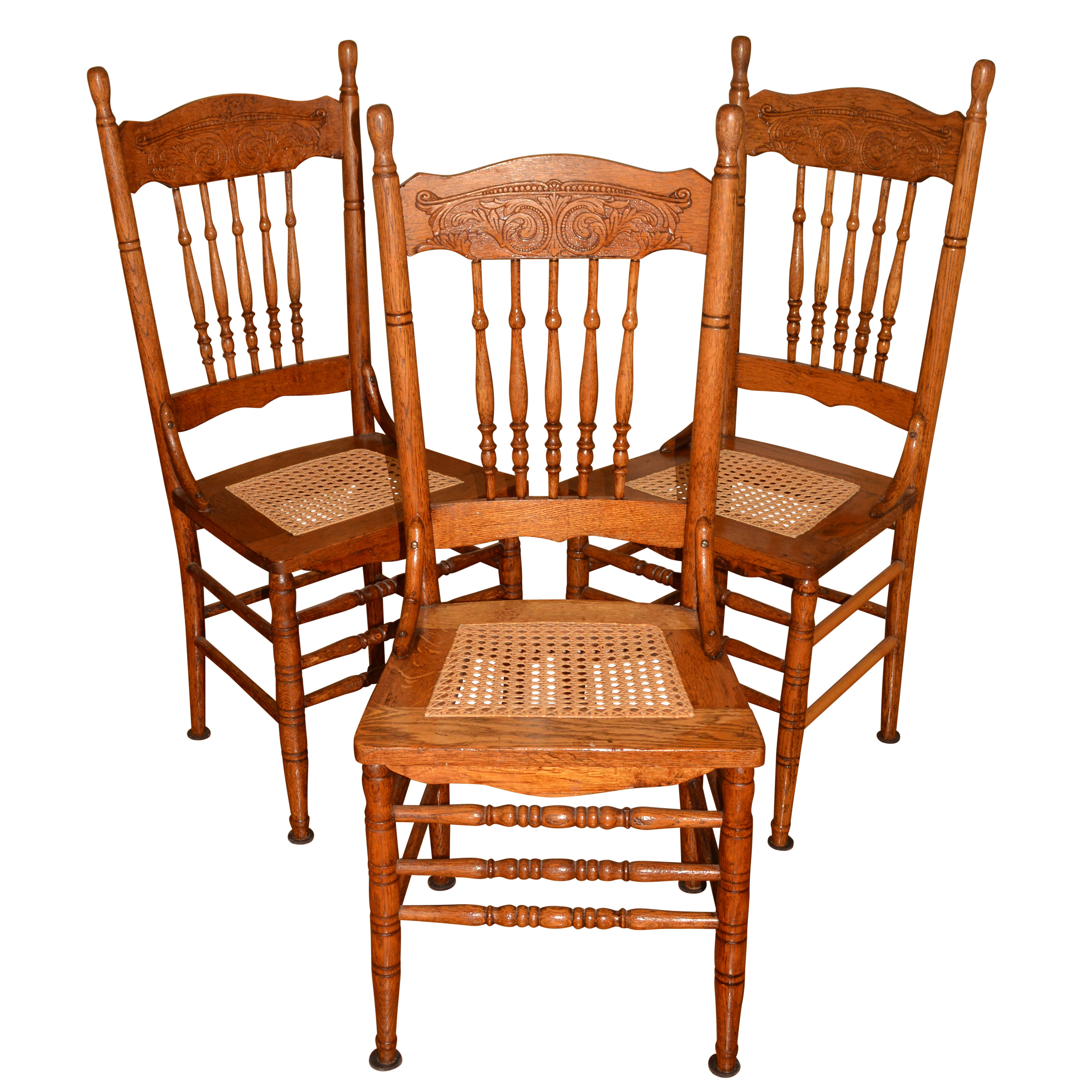 Set of Antique Oak Pressed-Back Side Chairs