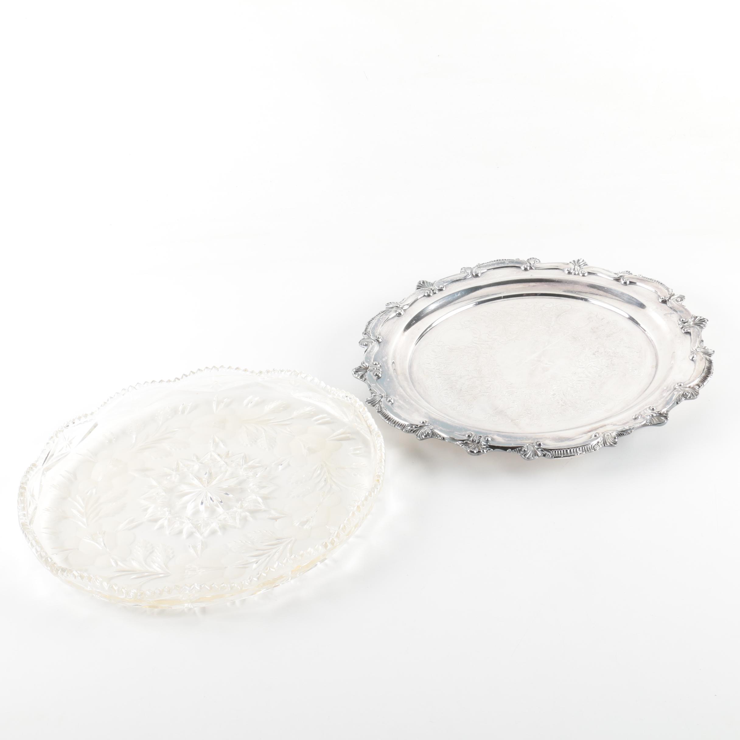 W. & S. Backinton Silver-Plated Tray with Crystal Platter
