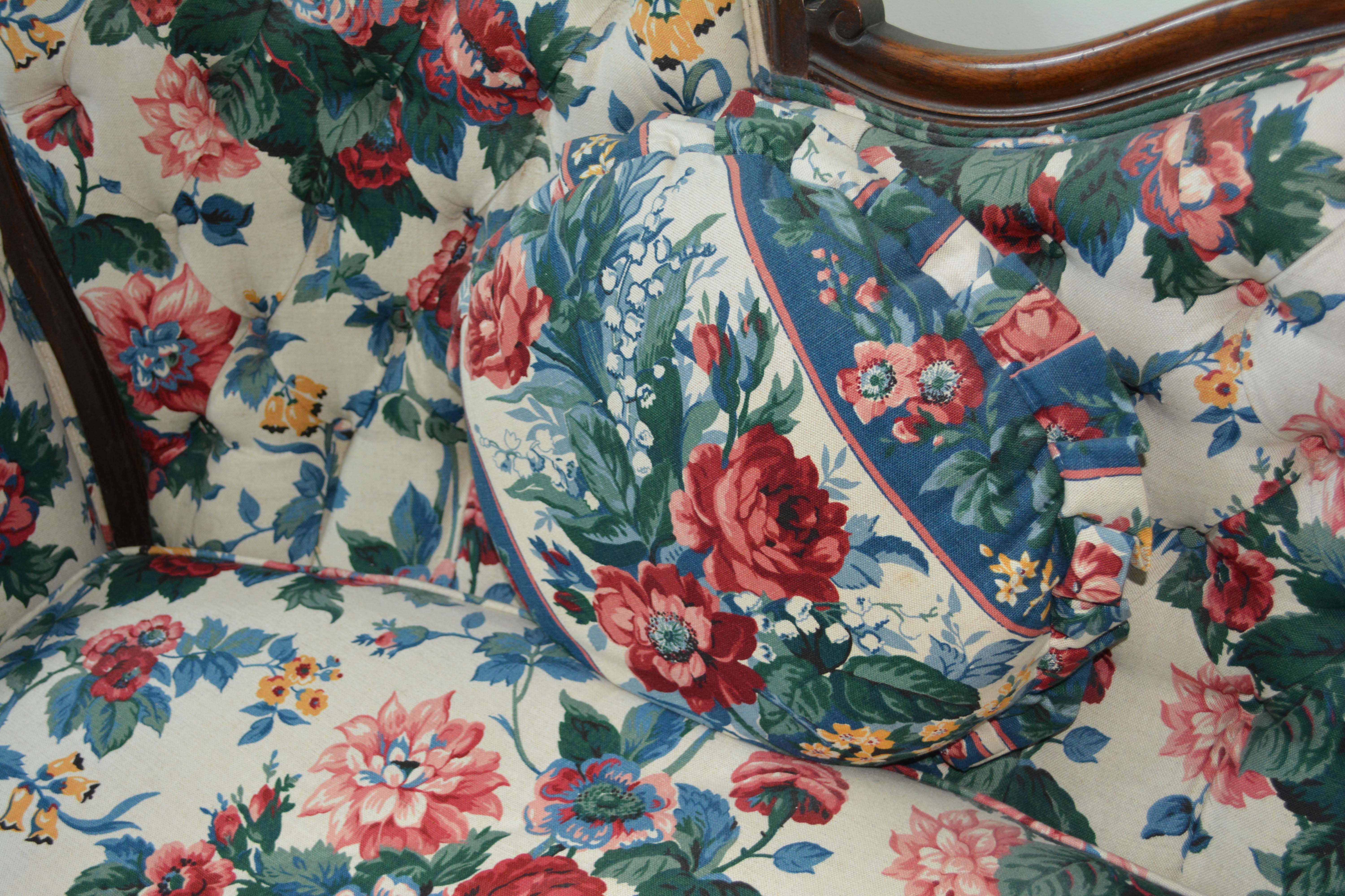 Vintage Victorian Style Chintz Upholstered Sofa