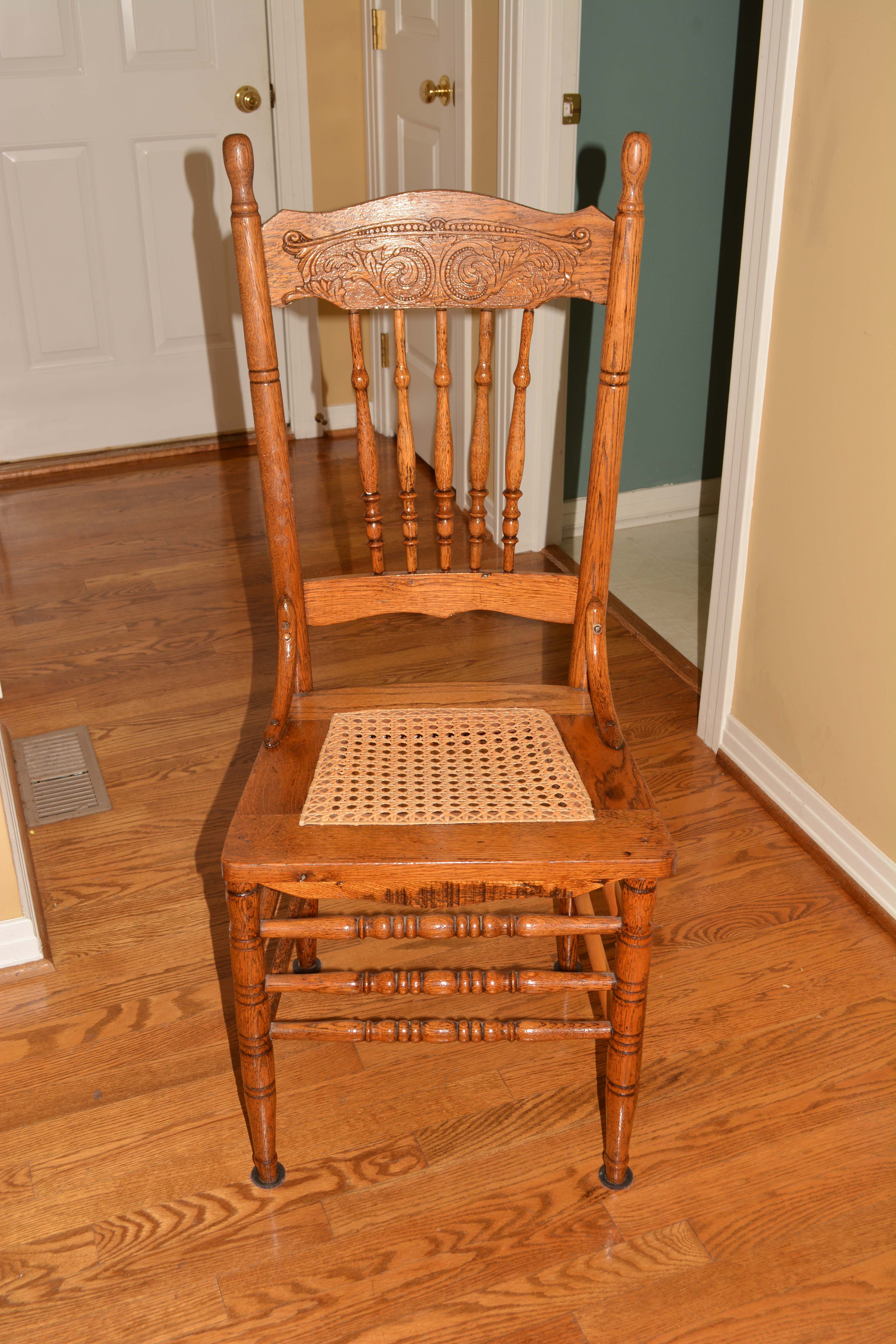 Set of Antique Oak Pressed-Back Side Chairs