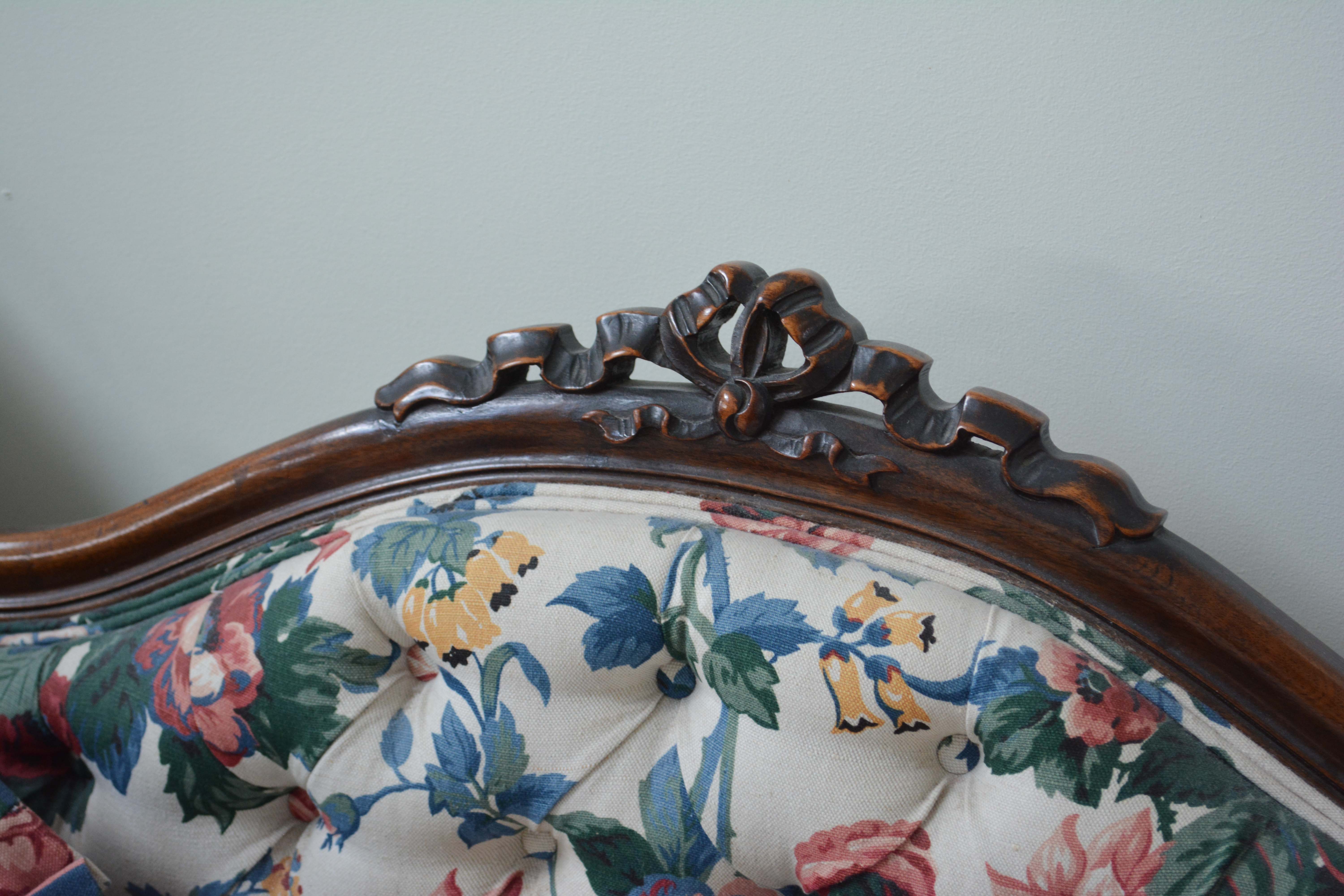 Vintage Victorian Style Chintz Upholstered Sofa