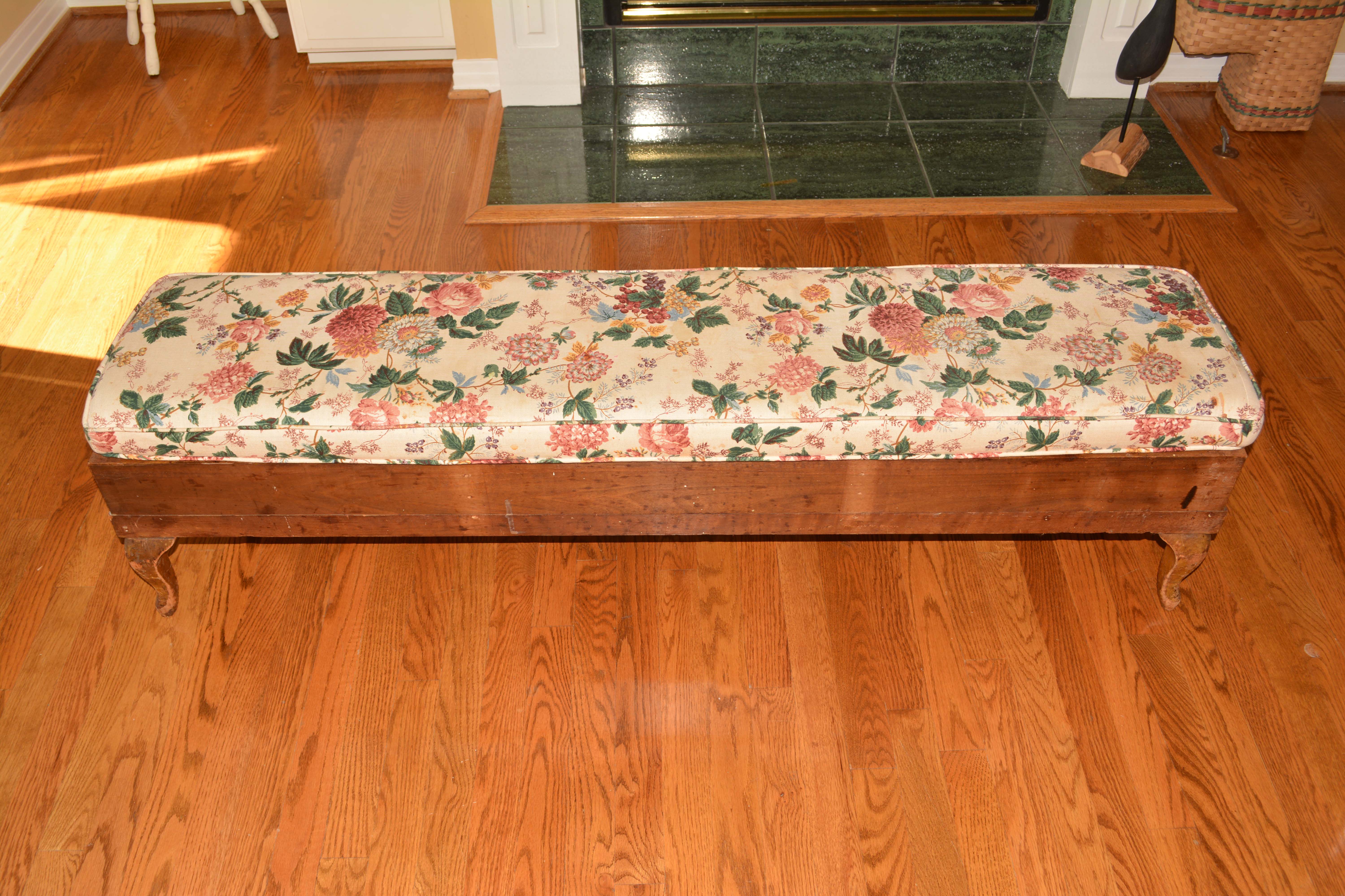 Vintage Floral Upholstered Bench