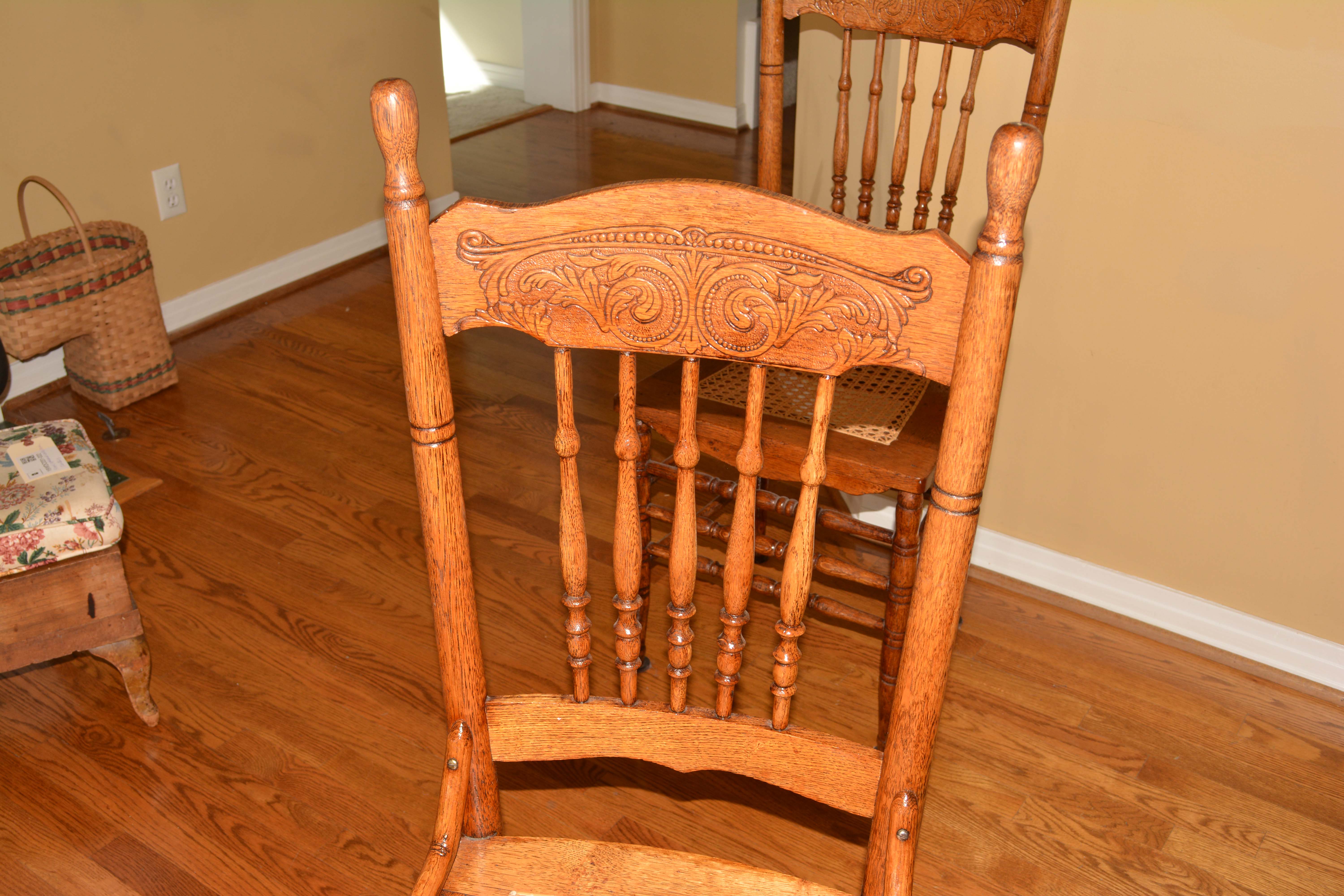 Set of Antique Oak Pressed-Back Side Chairs