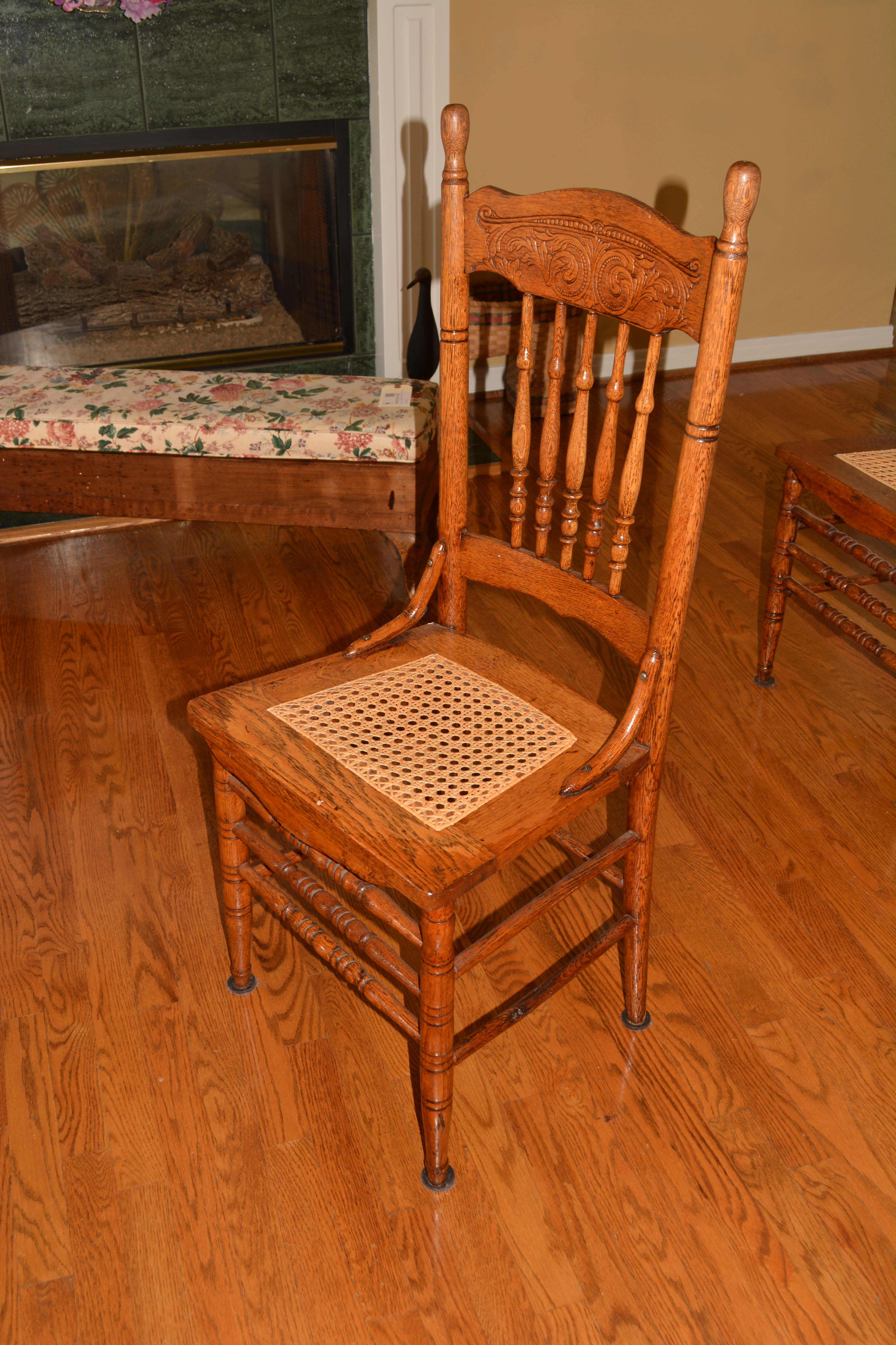 Set of Antique Oak Pressed-Back Side Chairs