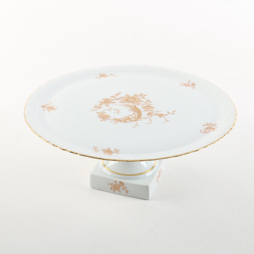 Chamart Limoges Gold Chinoiserie Porcelain Cake Stand