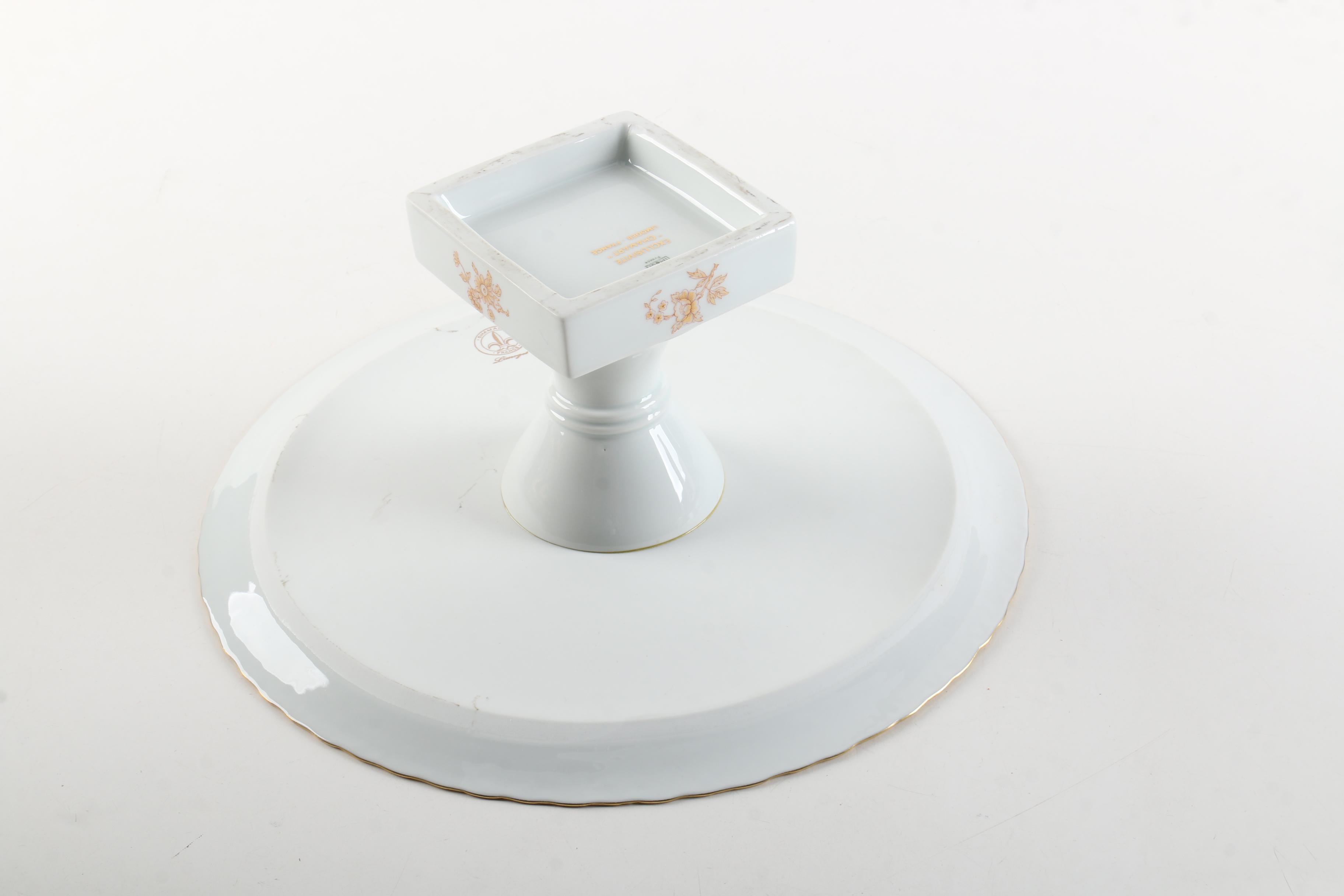 Chamart Limoges Gold Chinoiserie Porcelain Cake Stand